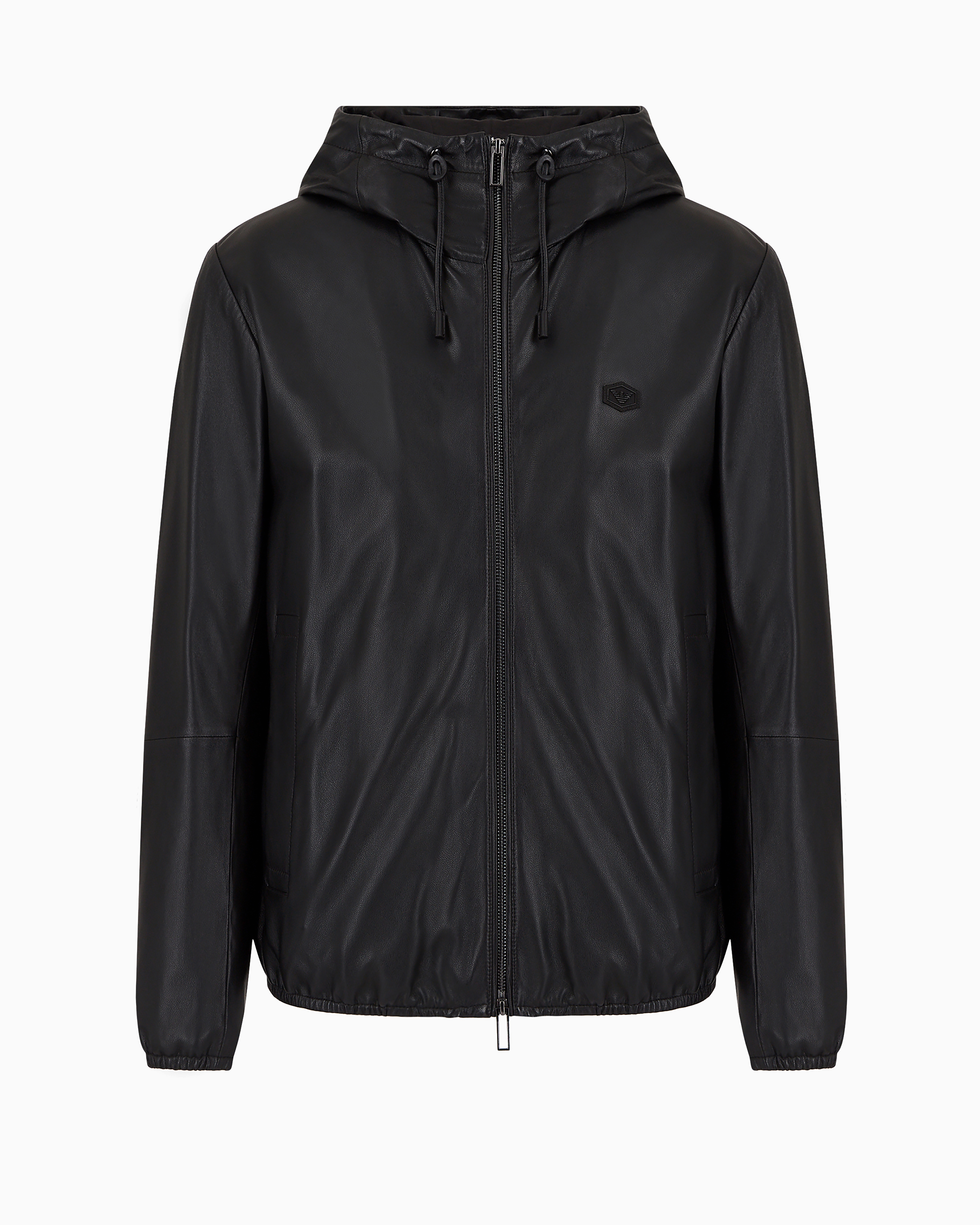 Shop Emporio Armani Hooded, Semi-aniline Nappa Lambskin Blouson With Full-length Zip In Black