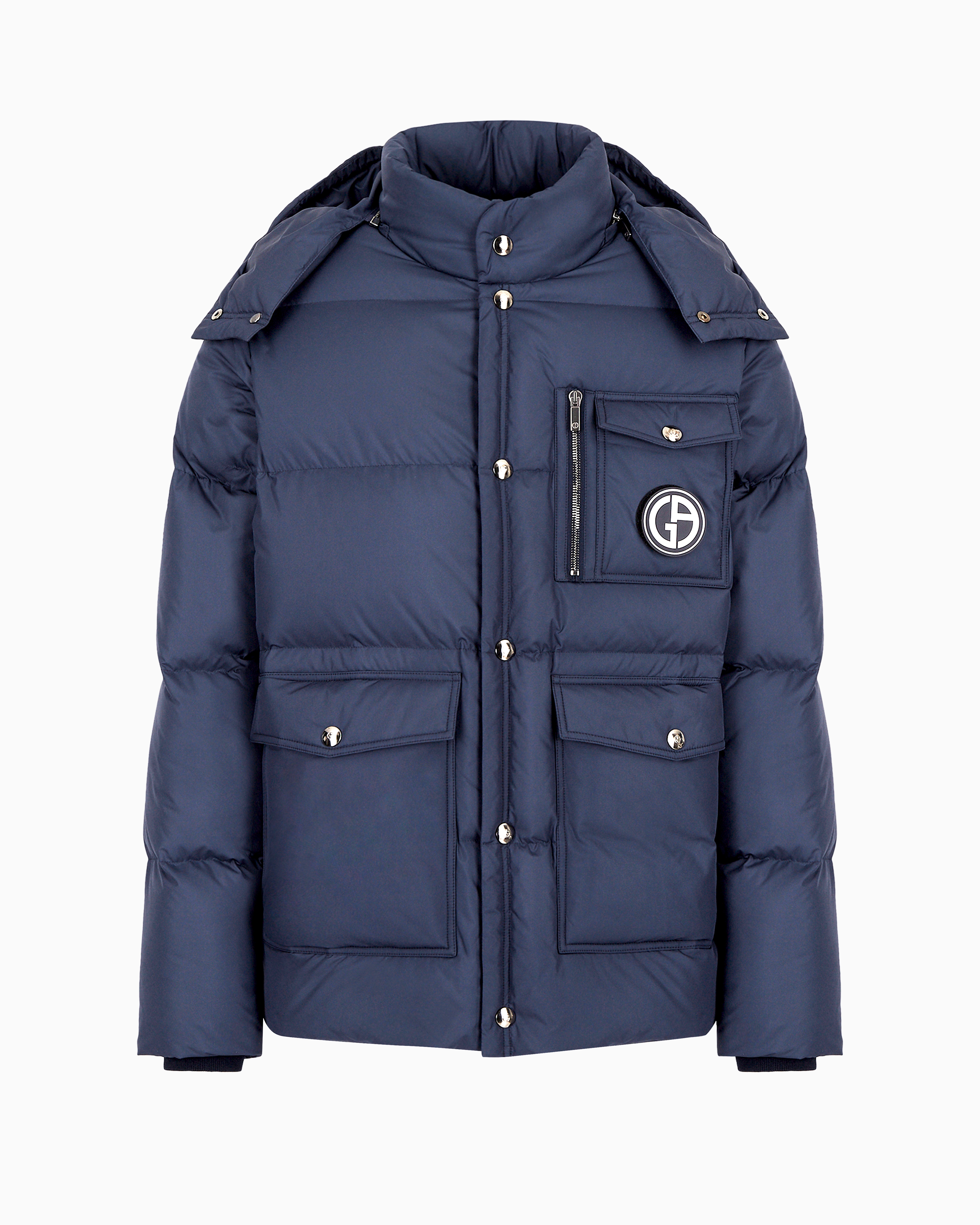 Giorgio Armani Official Store Hooded Bomber Jacket With Goose-down Padding Armani Sustainability Values In Navy Blue