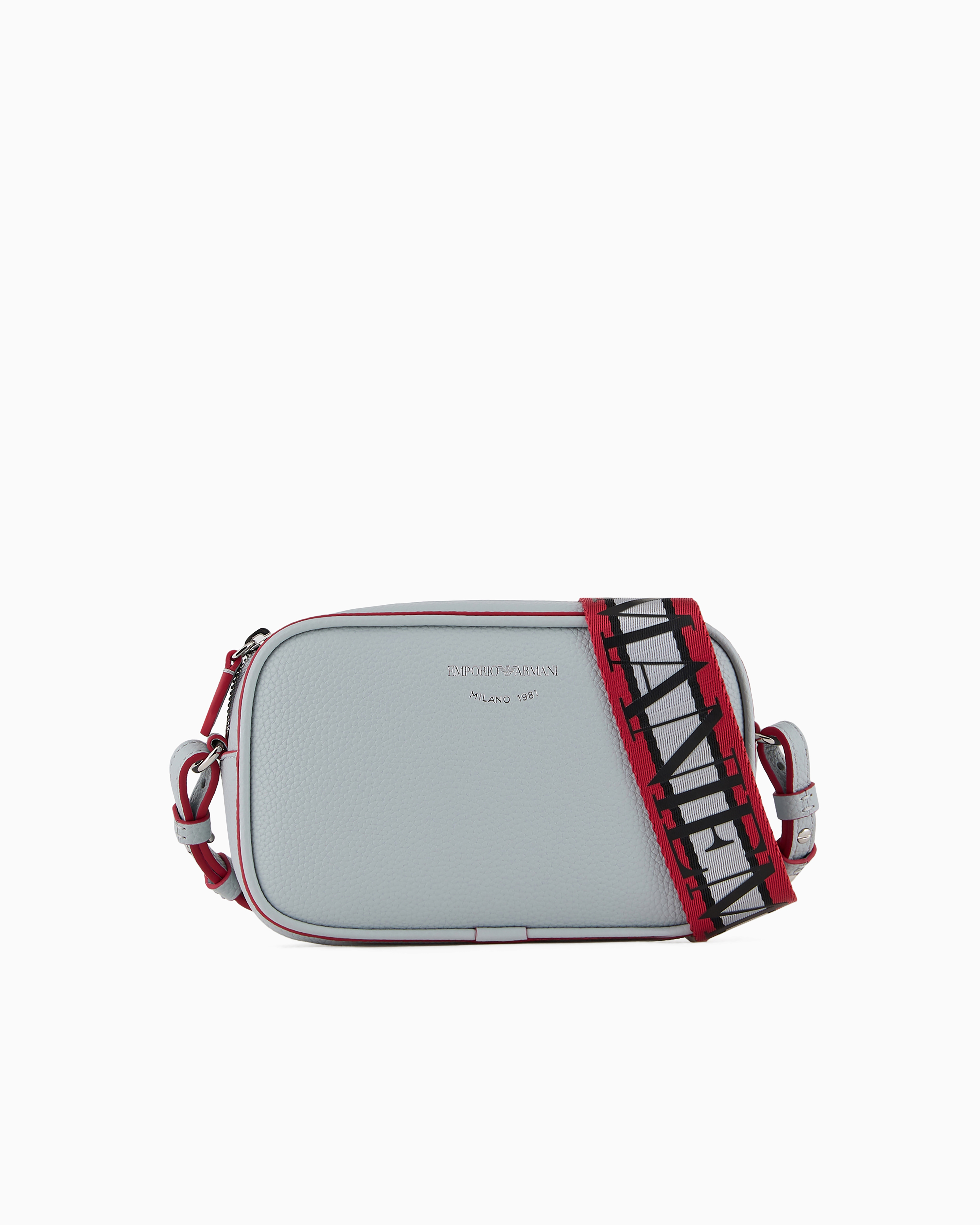 Emporio Armani Official Store Deer-print Camera Case With Shoulder Strap In Light Gray