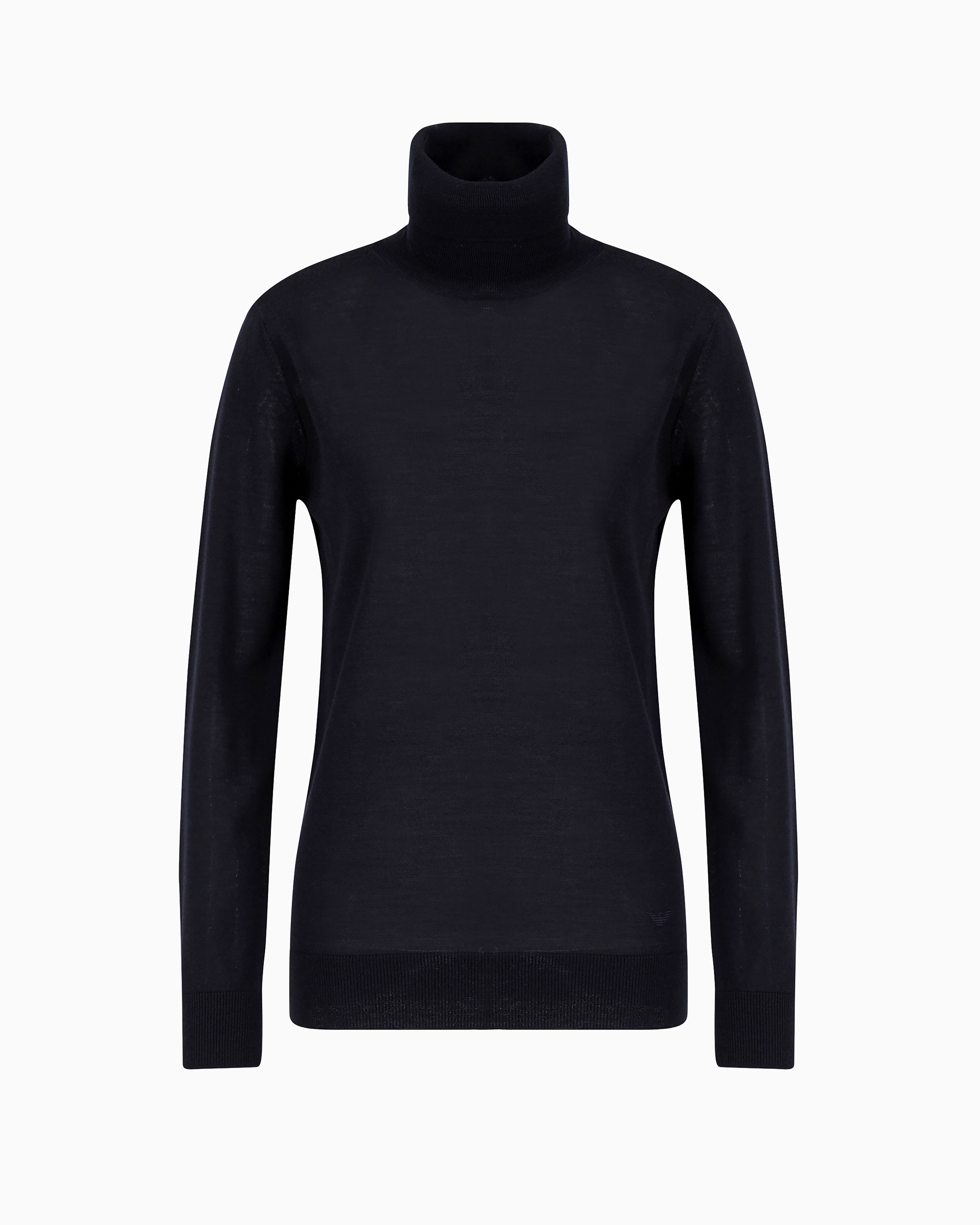 Emporio Armani Plain Knit Pure Virgin Wool Turtleneck In Blue