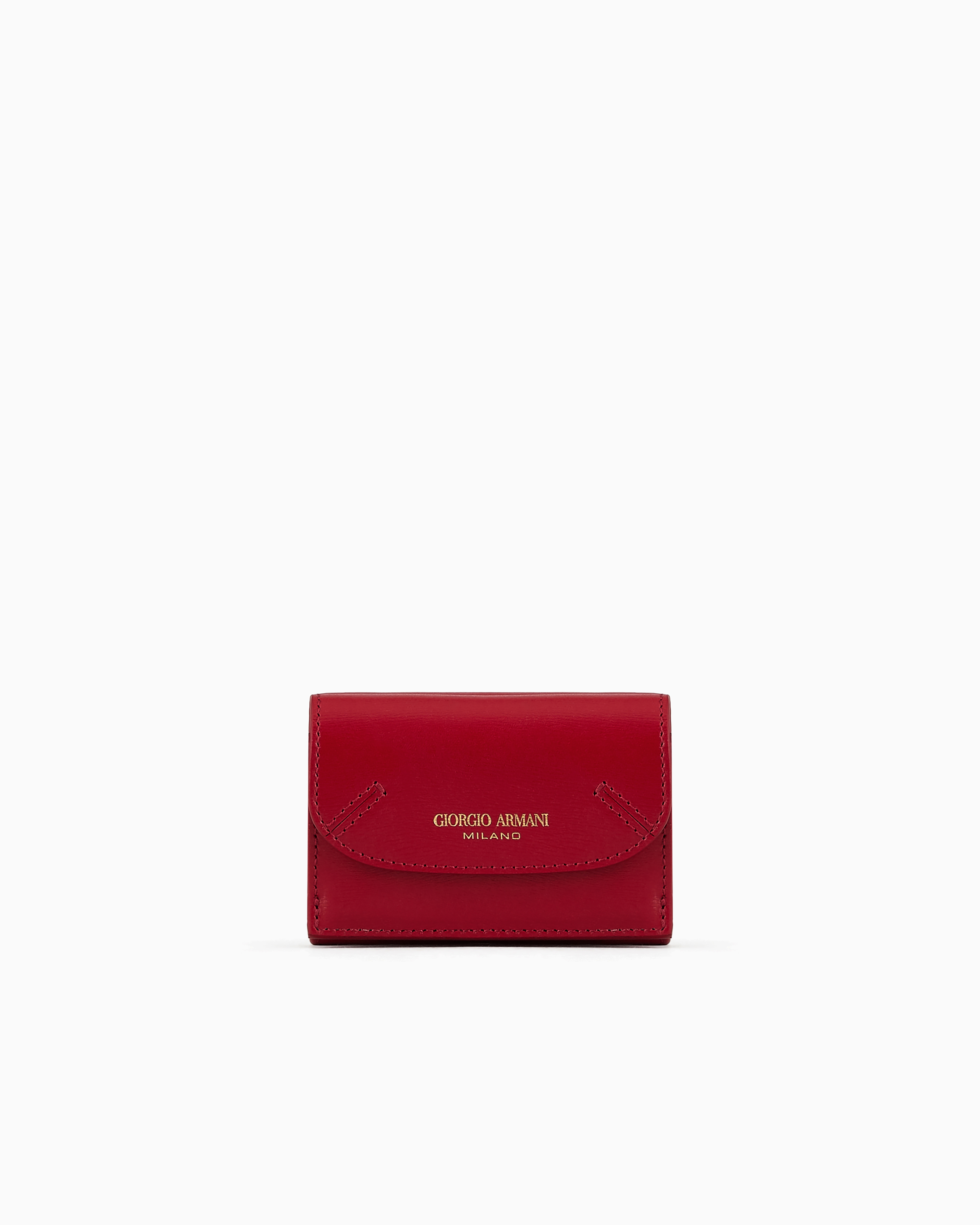 Giorgio Armani Mini La Prima Trifold Wallet In Palmellato Leather In Rot