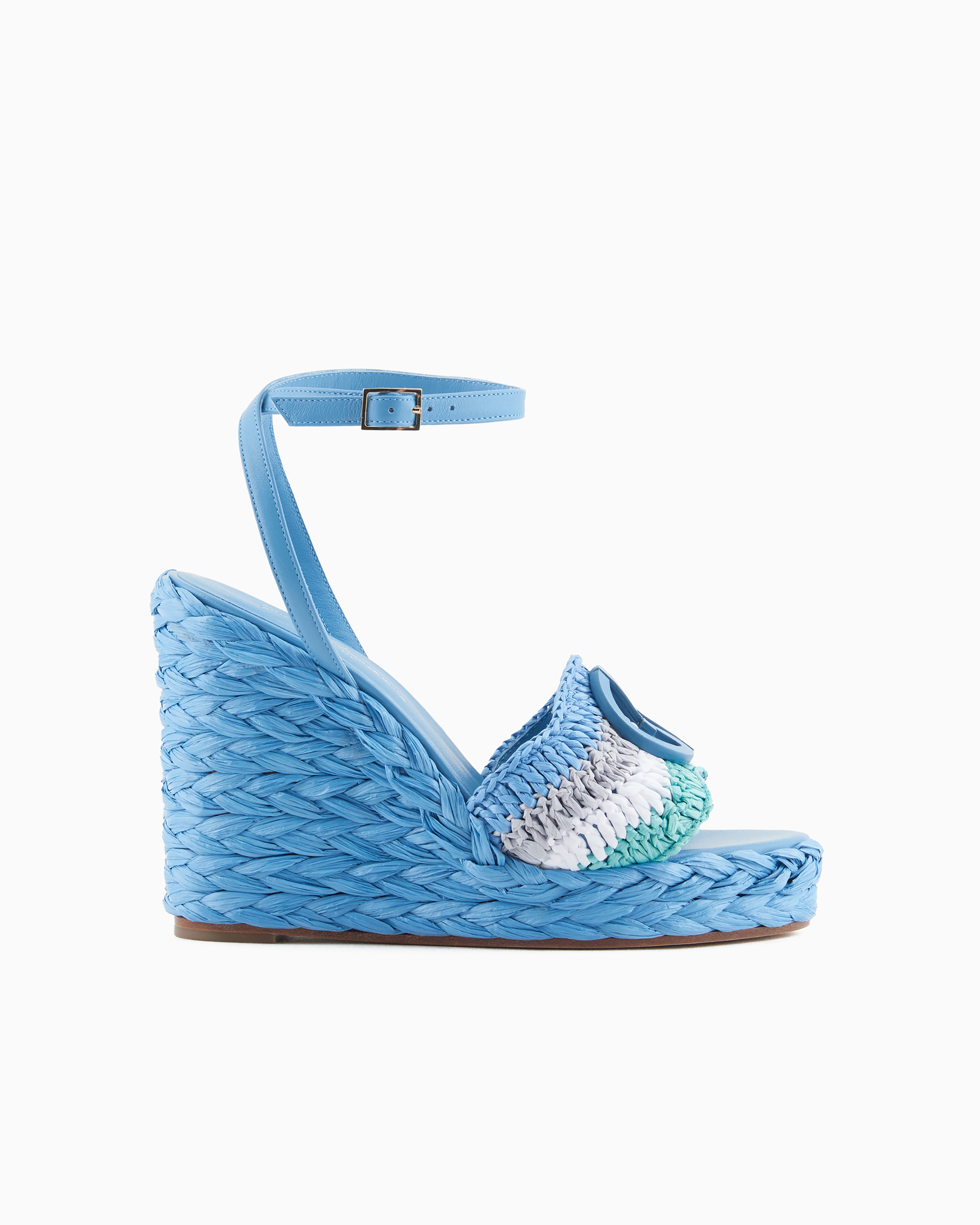 Giorgio Armani Sandals With A Rope Wedge With A Braided Motif In Blue