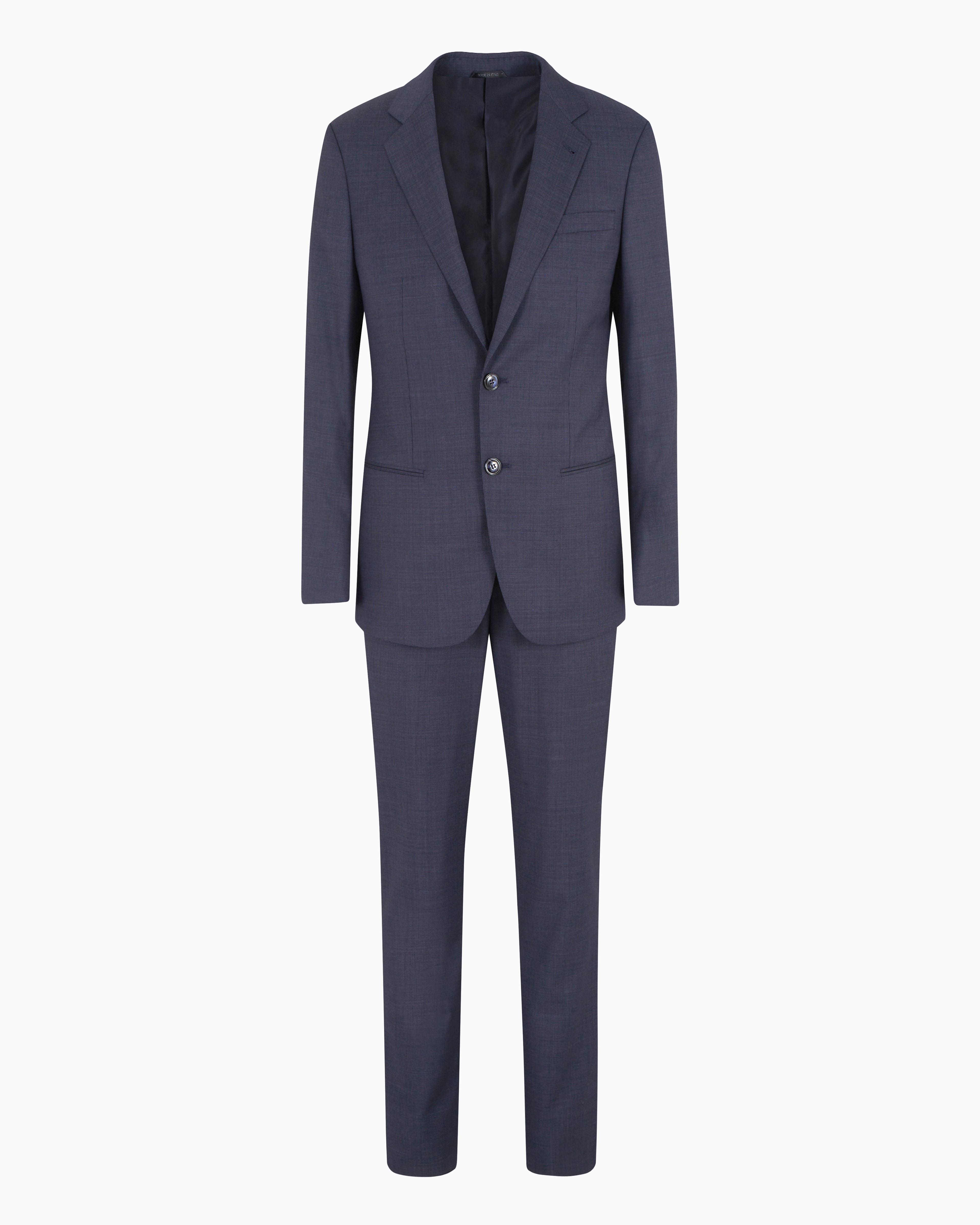 Giorgio Armani Official Store Soho Line Single-breasted Suit In Pinpoint-effect Virgin-wool Serge In Blue