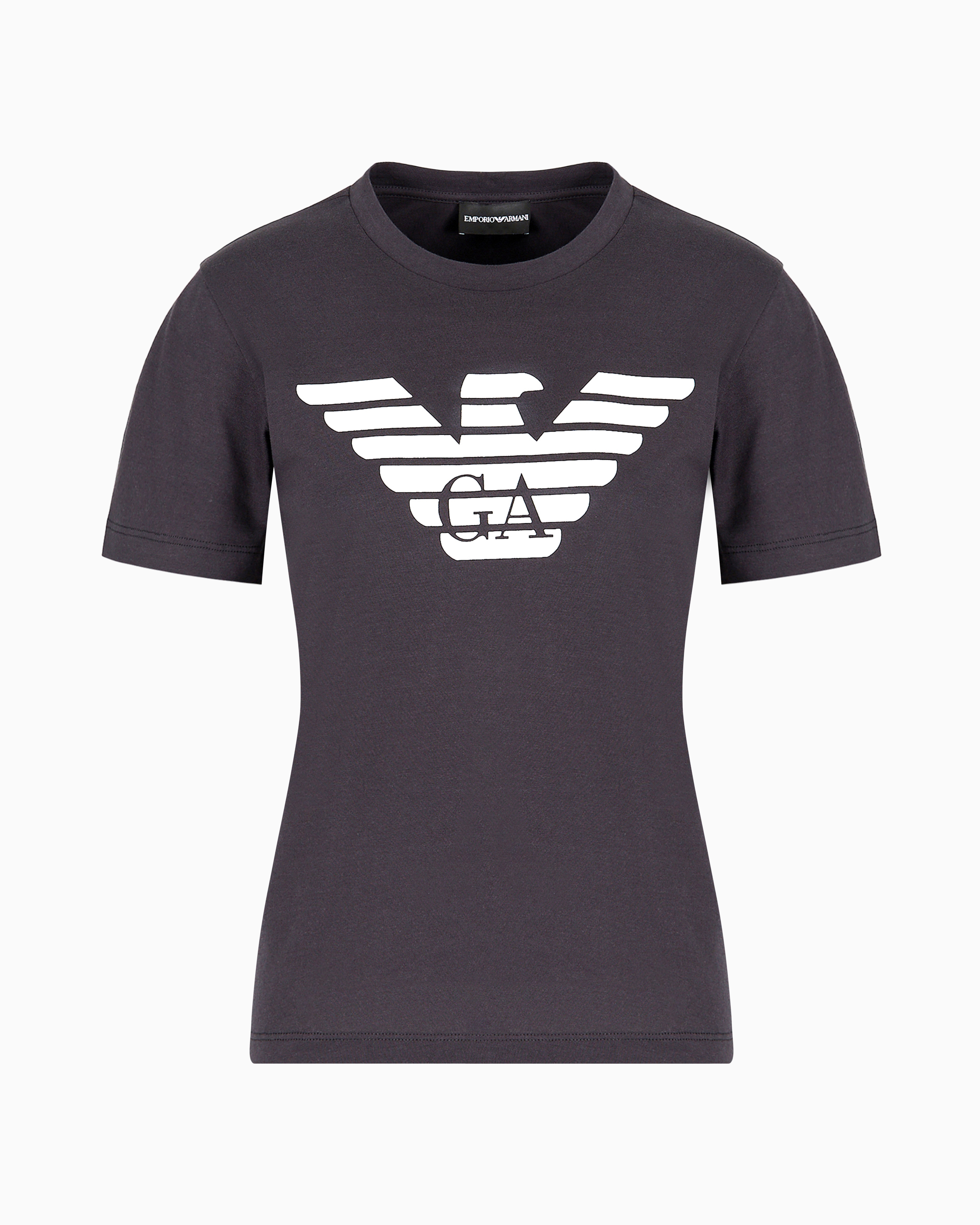 Emporio Armani Official Store Armani Sustainability Values Organic-jersey T-shirt With Logo Print In Navy Blue