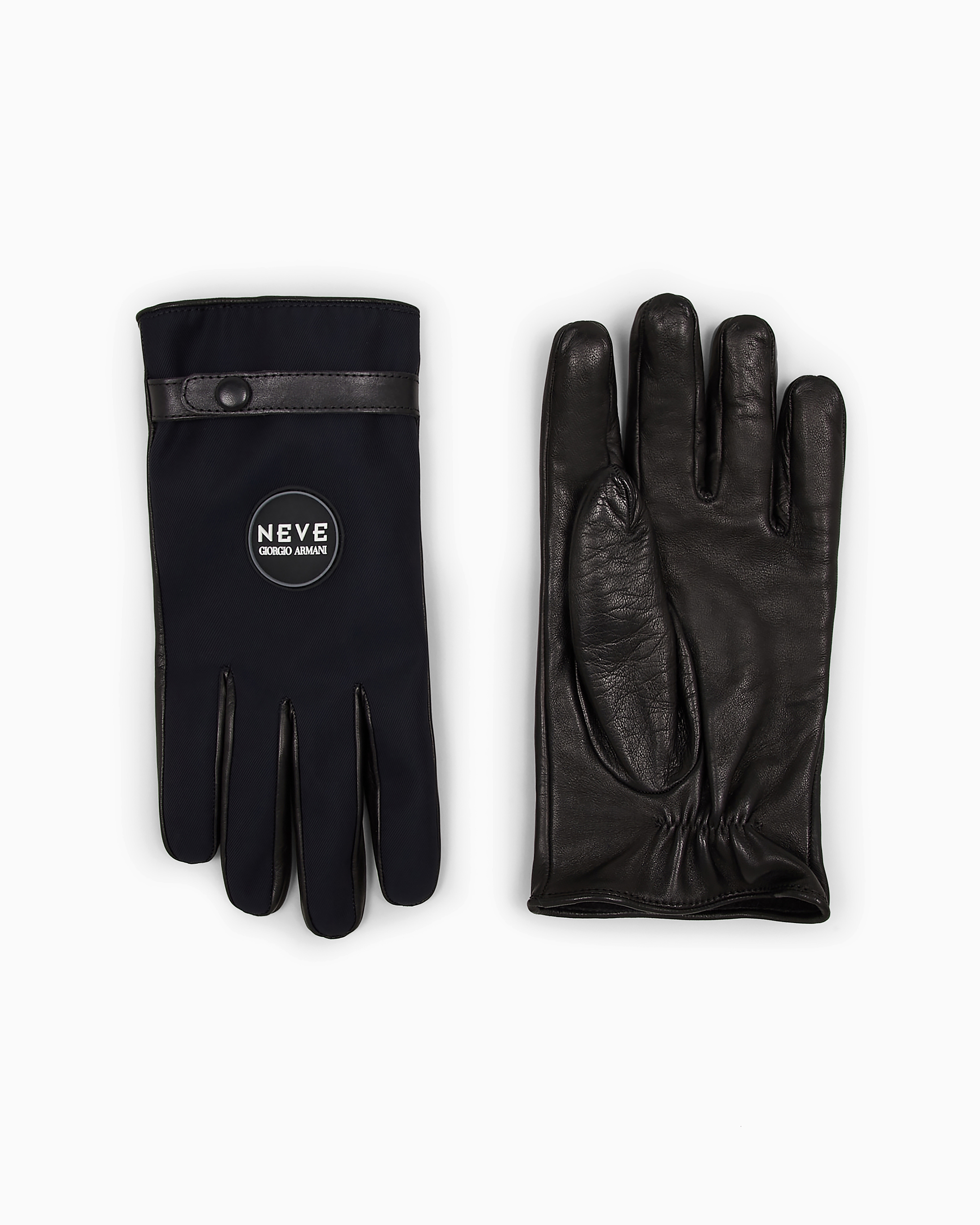 Giorgio Armani Neve Nappa-leather And Technical Nylon Gloves In Blue