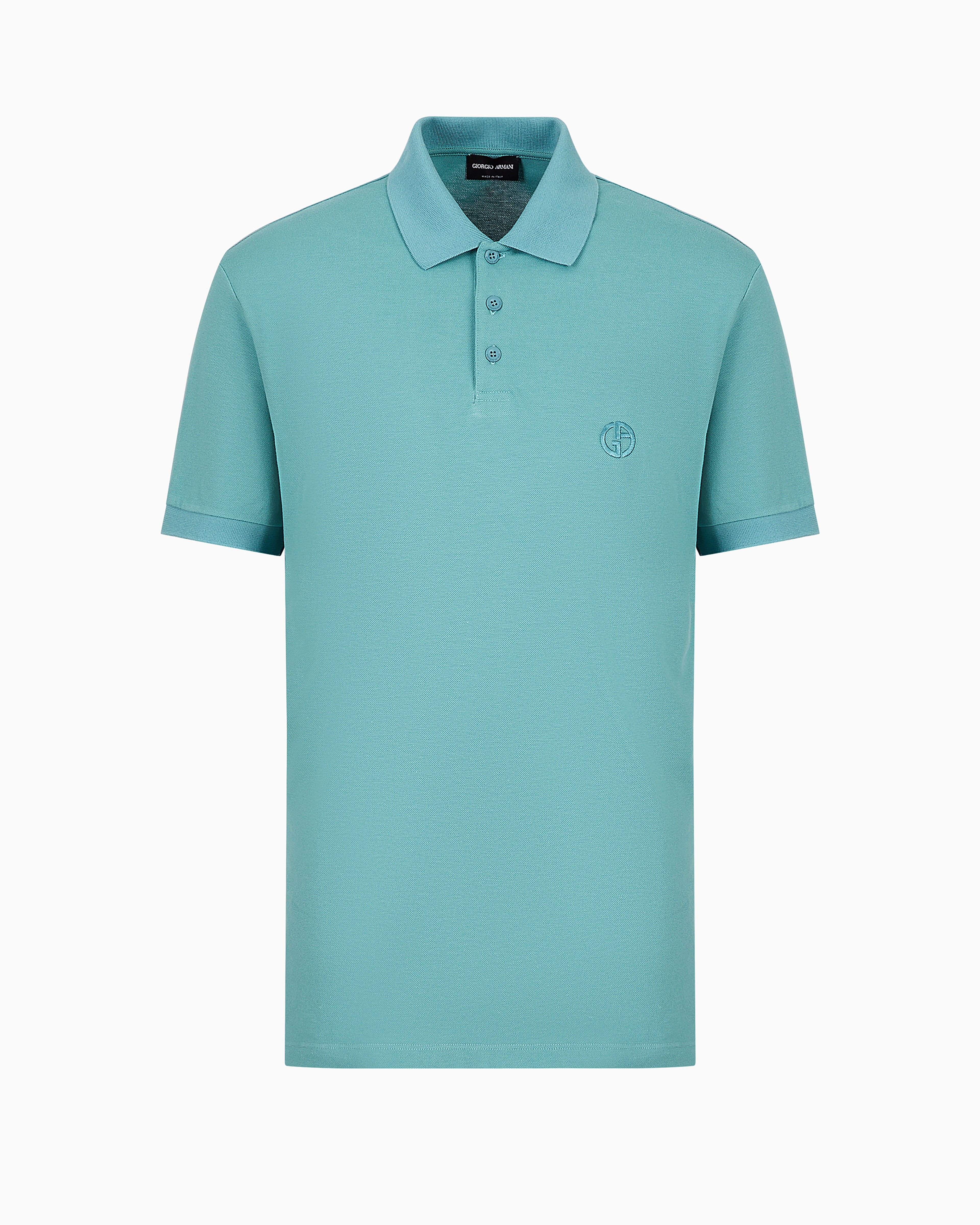 Giorgio Armani Stretch Cotton Piqué Polo Shirt In Blue