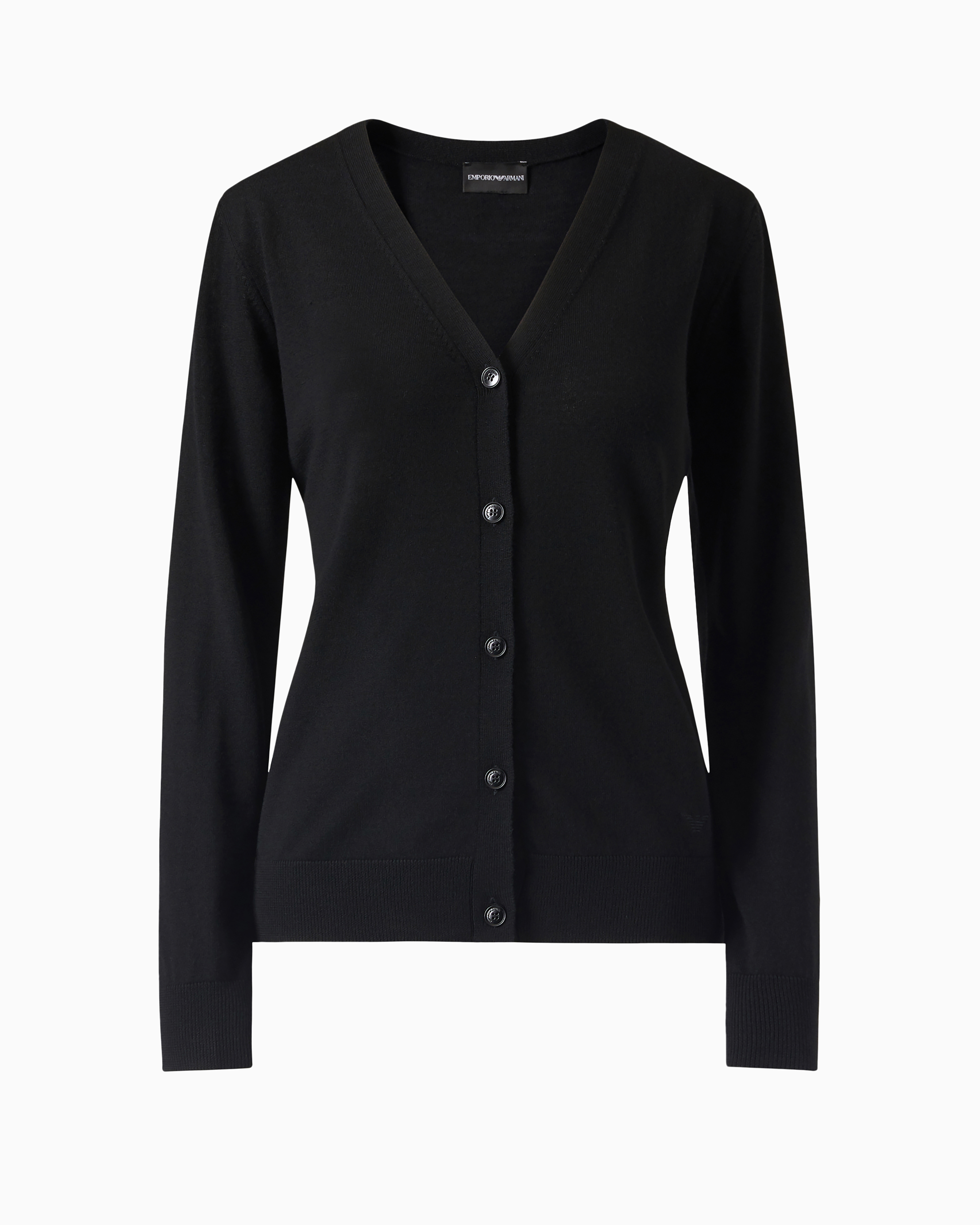 Shop Emporio Armani Plain Knit Pure Virgin Wool Cardigan In Black