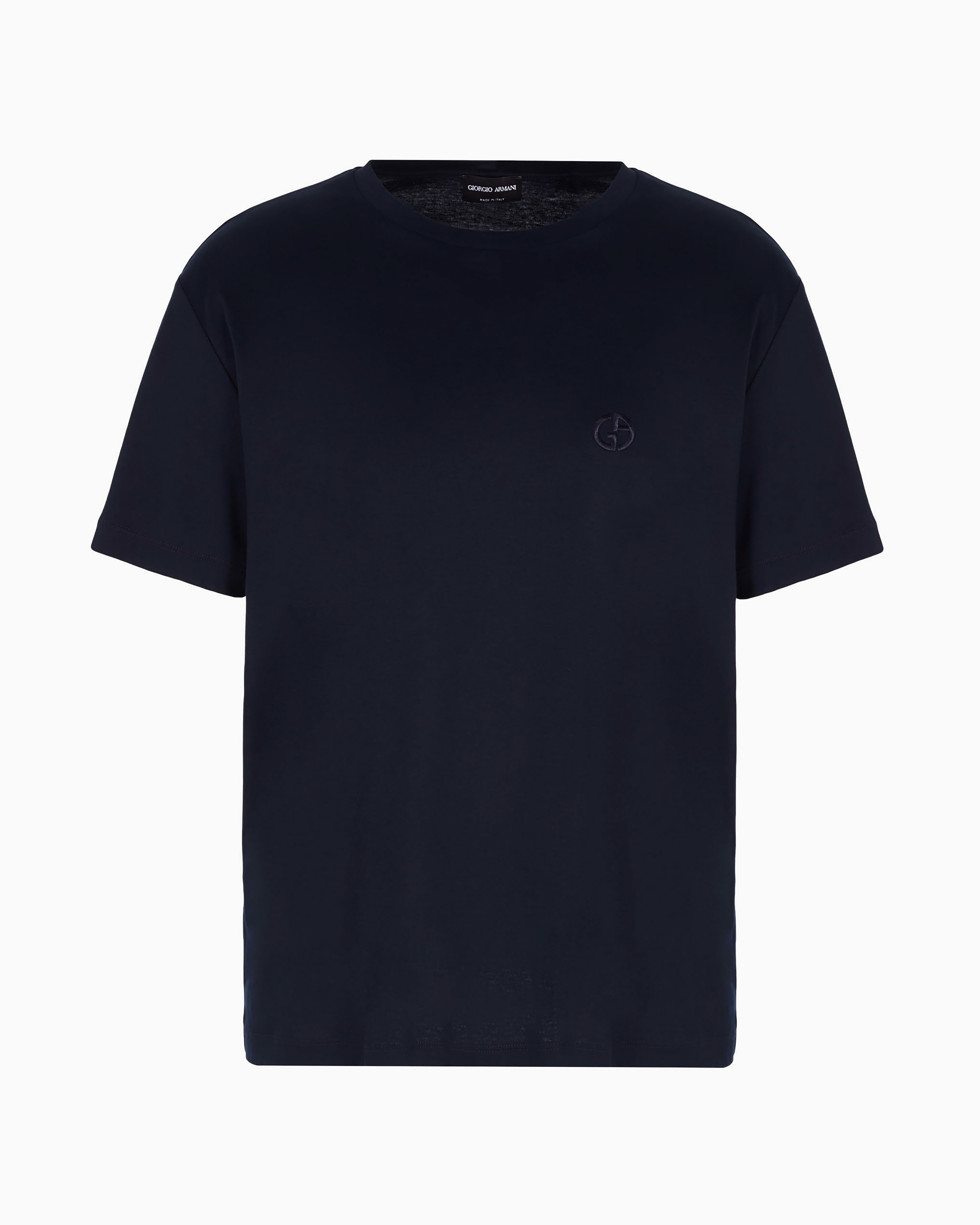 Giorgio Armani Official Store T-shirt En Interlock De Coton Avec Broderie Logo In Navy Blue