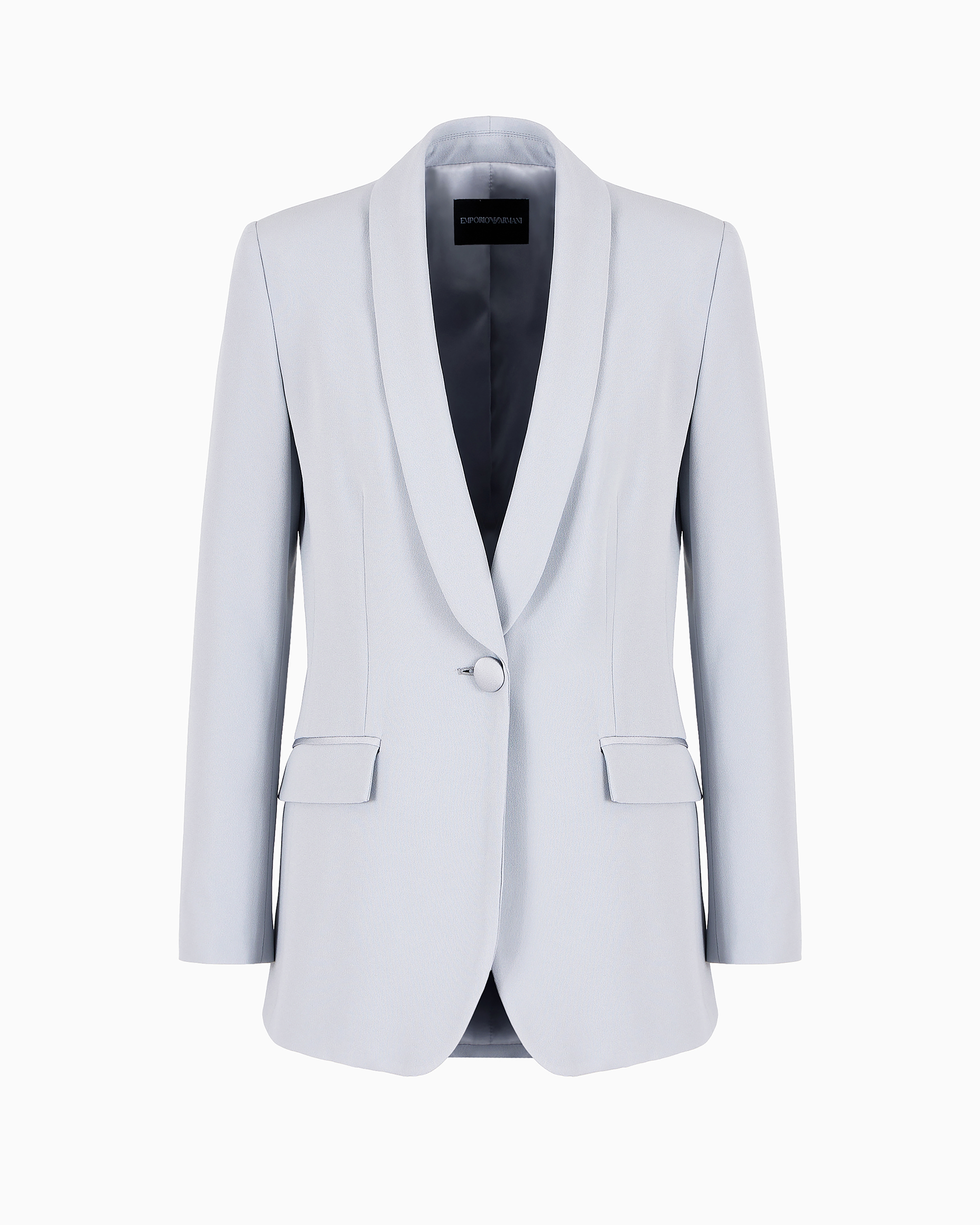 Shop Emporio Armani Envers-satin, Shawl-collar Jacket In Light Blue