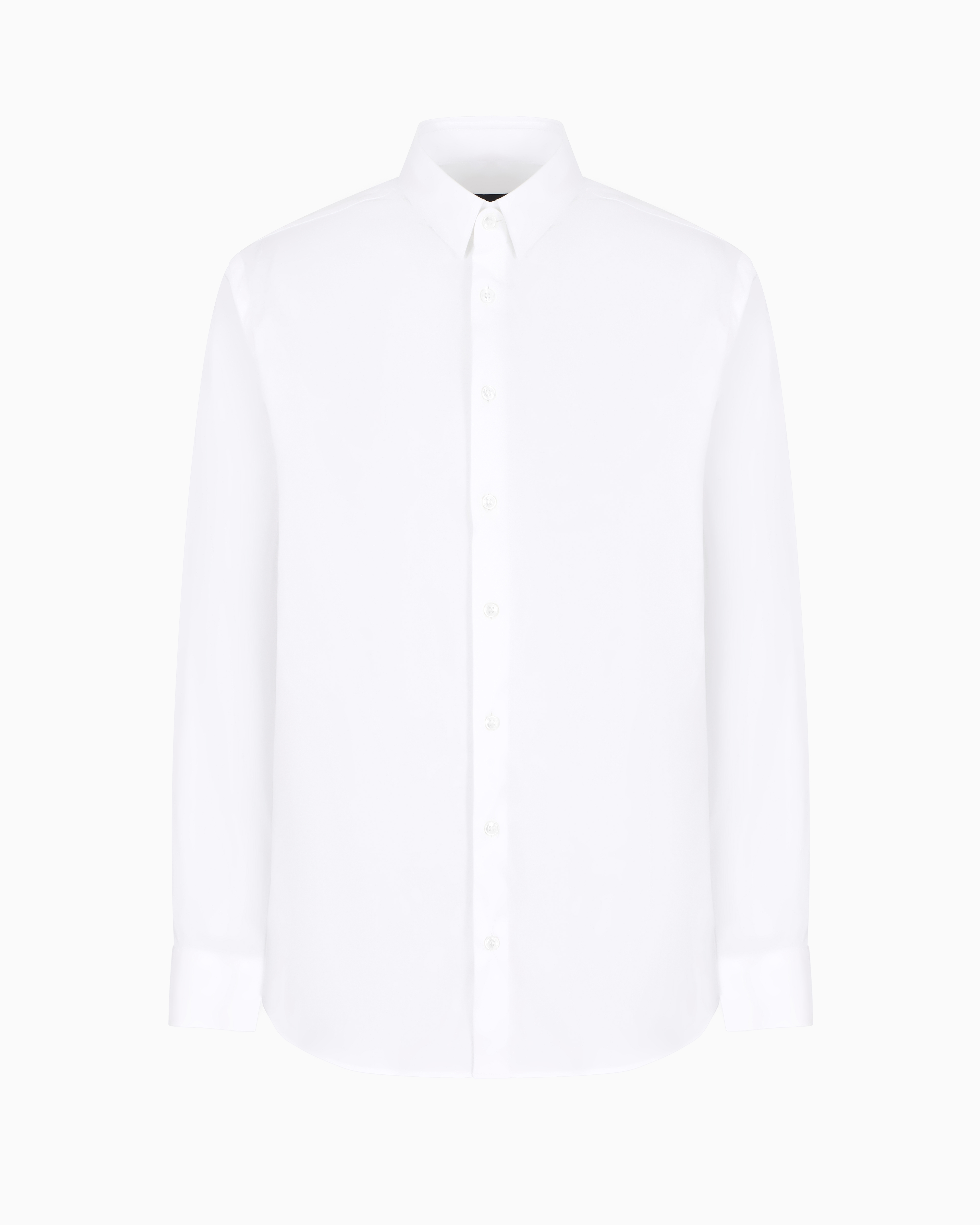 Giorgio Armani Official Store Stretch Fabric Shirt With Collar Stays In White