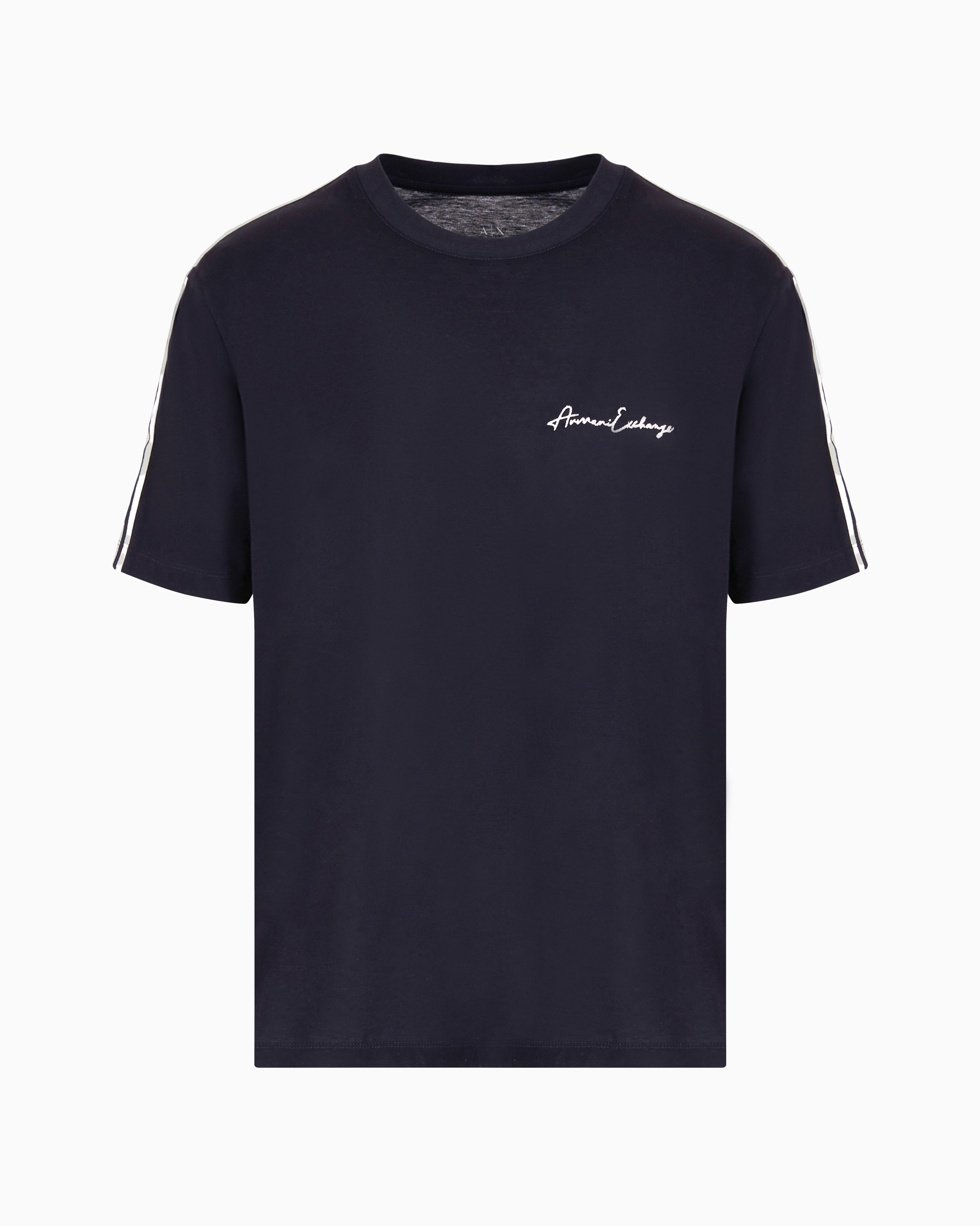 Armani Exchange Official Store Signature Logo Crew Neck T-shirt In Navy Blue