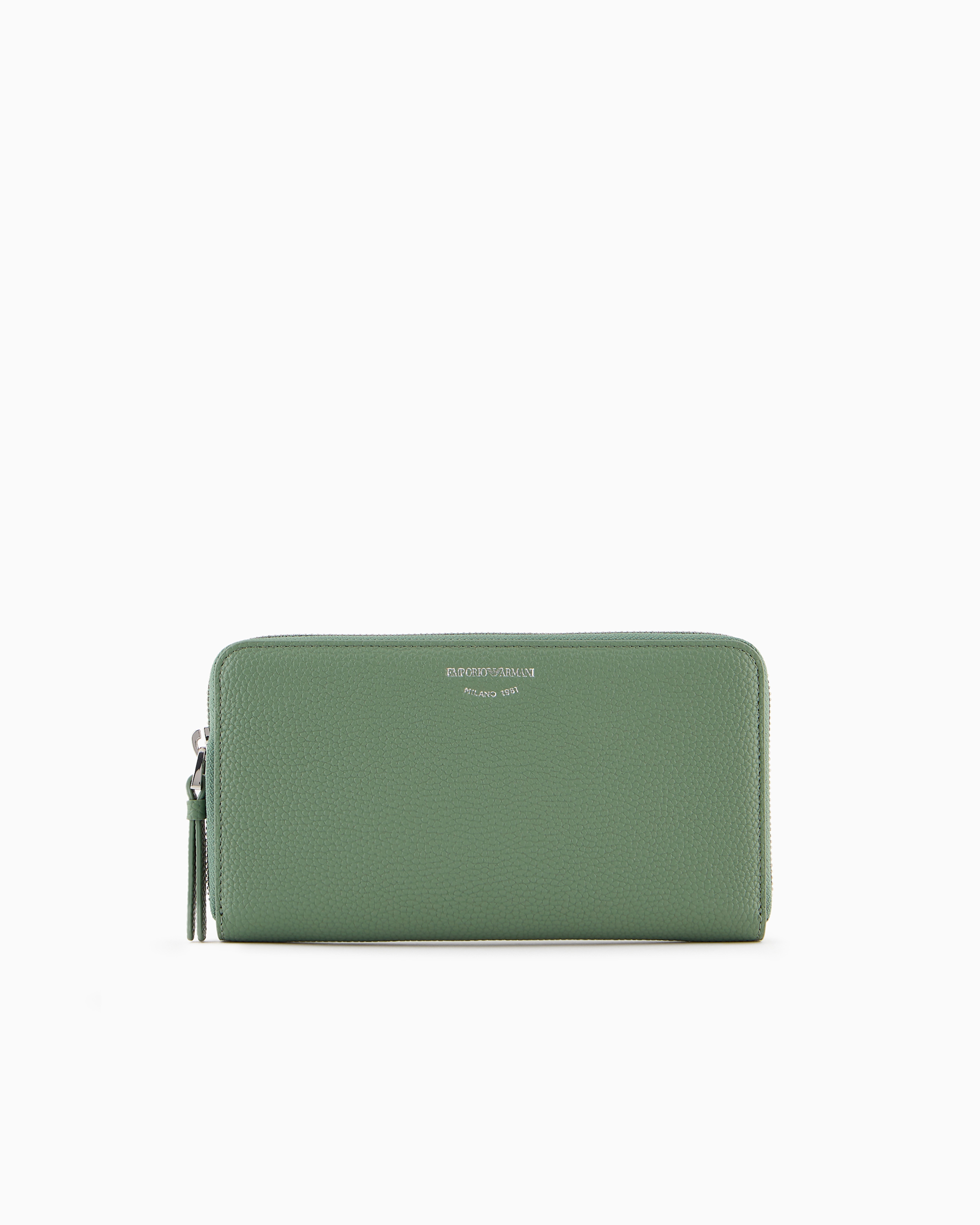 Emporio Armani Official Store Deer-print Myea Wallet With Wrap-around Zip In Light Green