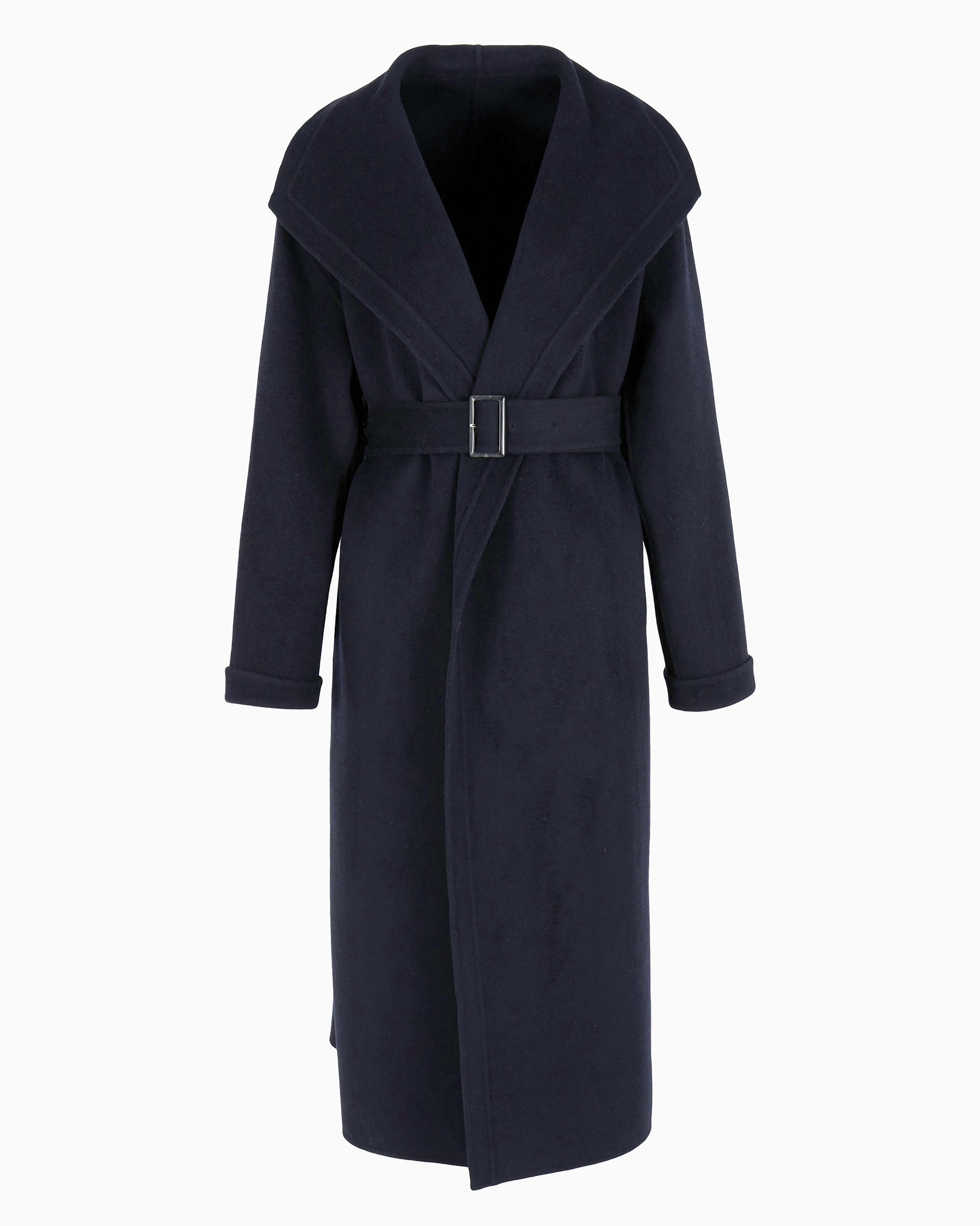 Emporio Armani Official Store Compact Double Wool-blend Robe Coat In Navy Blue