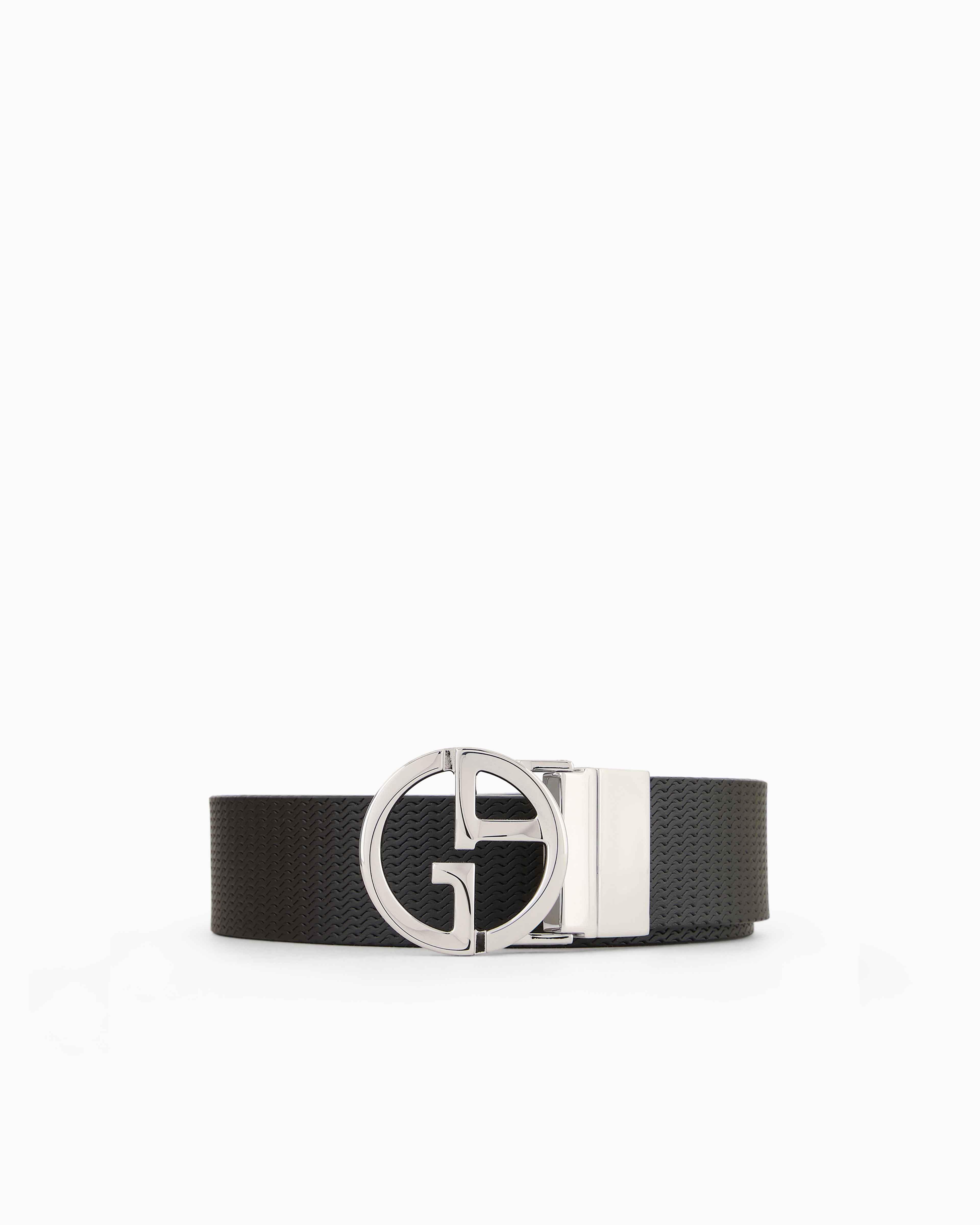 Giorgio Armani Official Store Printed Leather Belt With Logo In Black