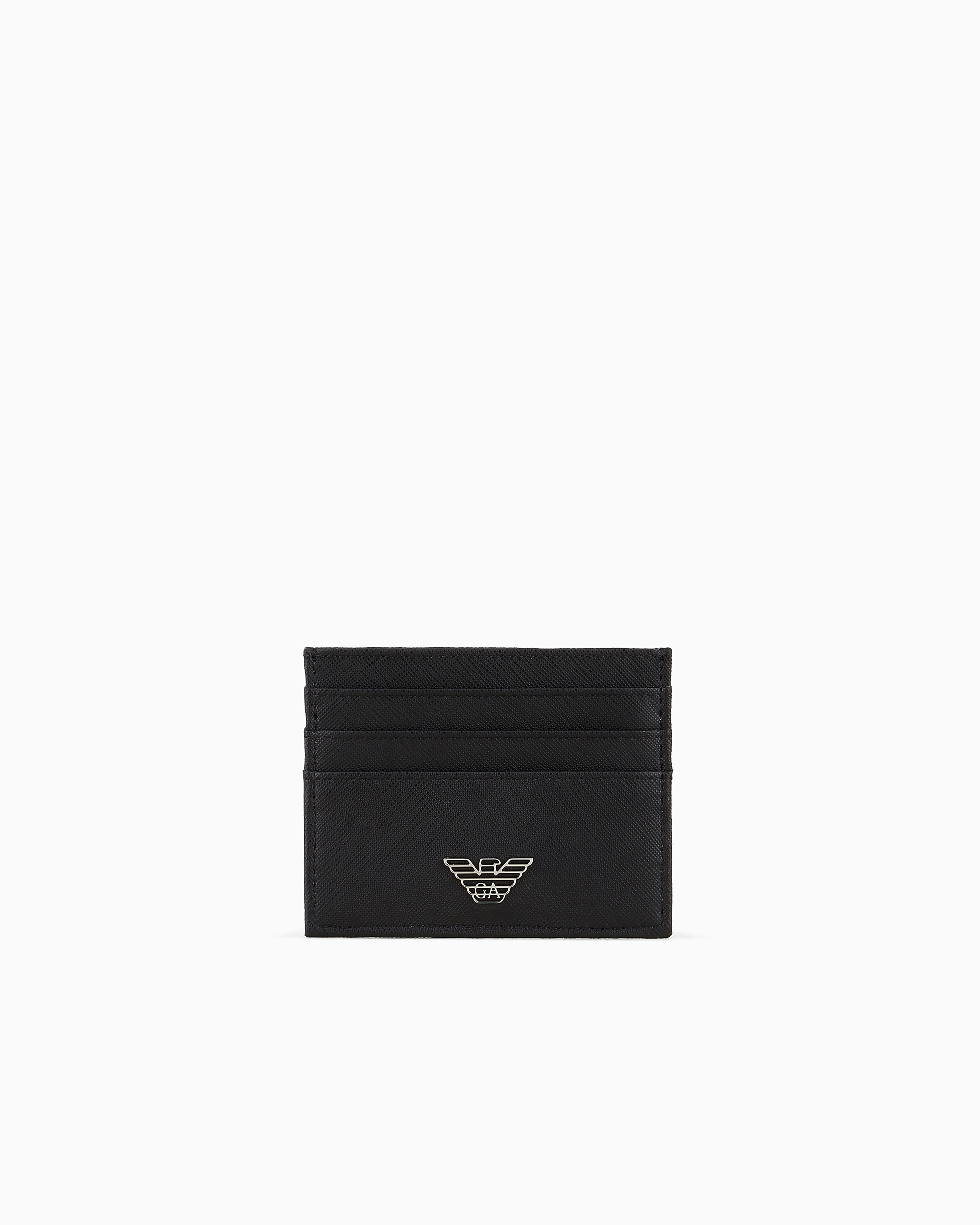 Emporio Armani Regenerated-leather Card Holder With Eagle Plate In Black