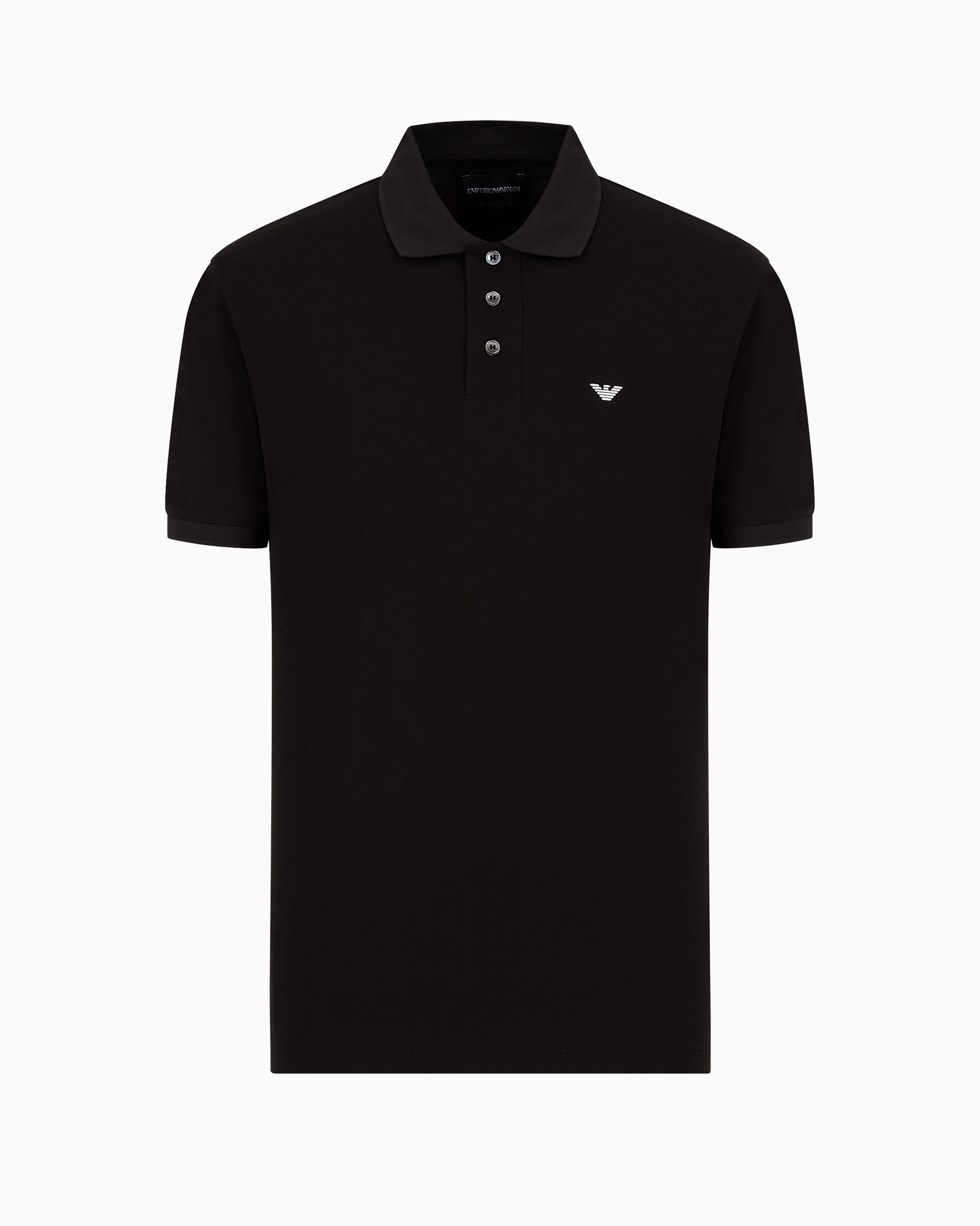 Emporio Armani Piqu Olo Shirt With Micro Eagle In Black