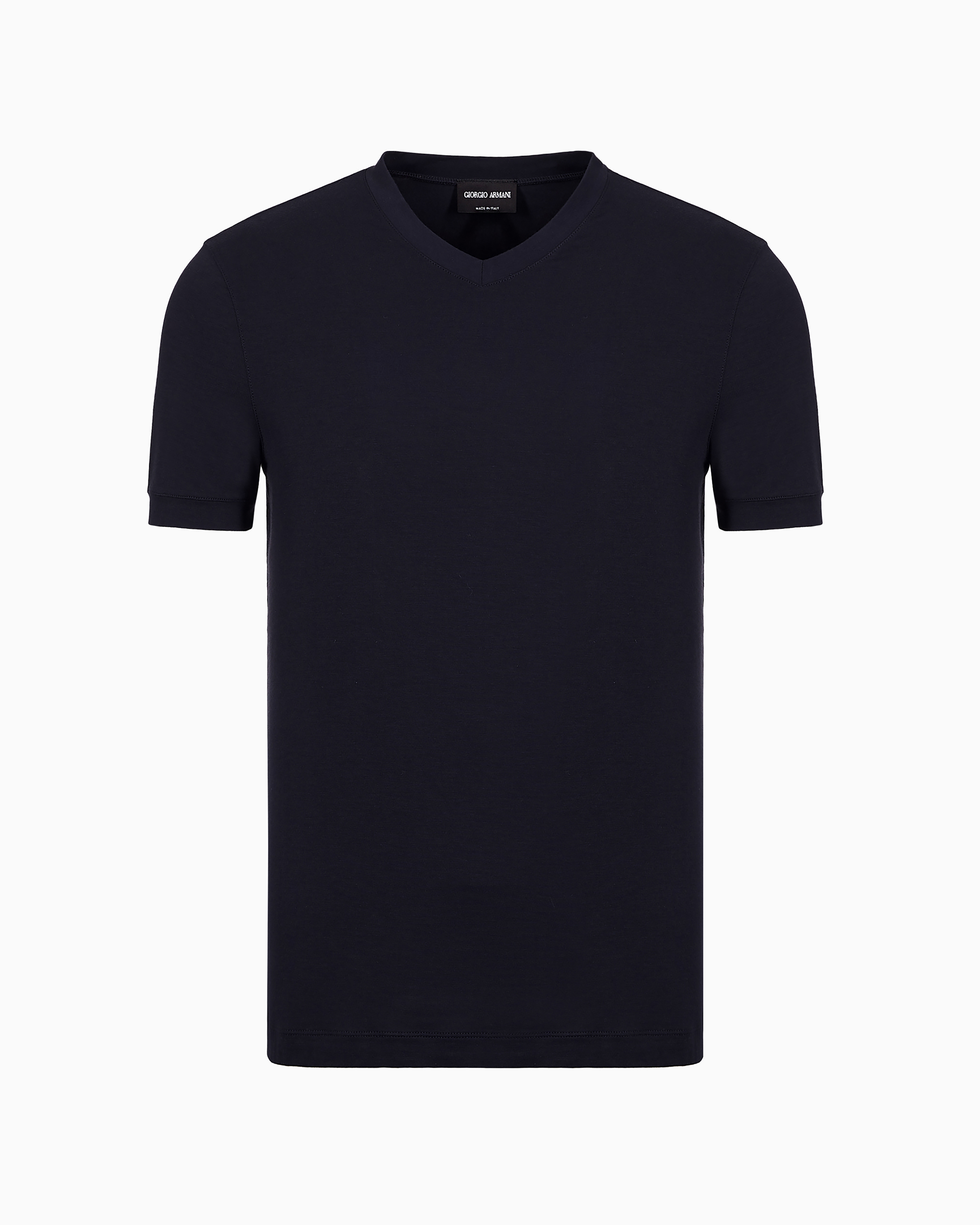 Giorgio Armani Official Store V-neck T-shirt Icon In Stretch Viscose Jersey In Navy Blue