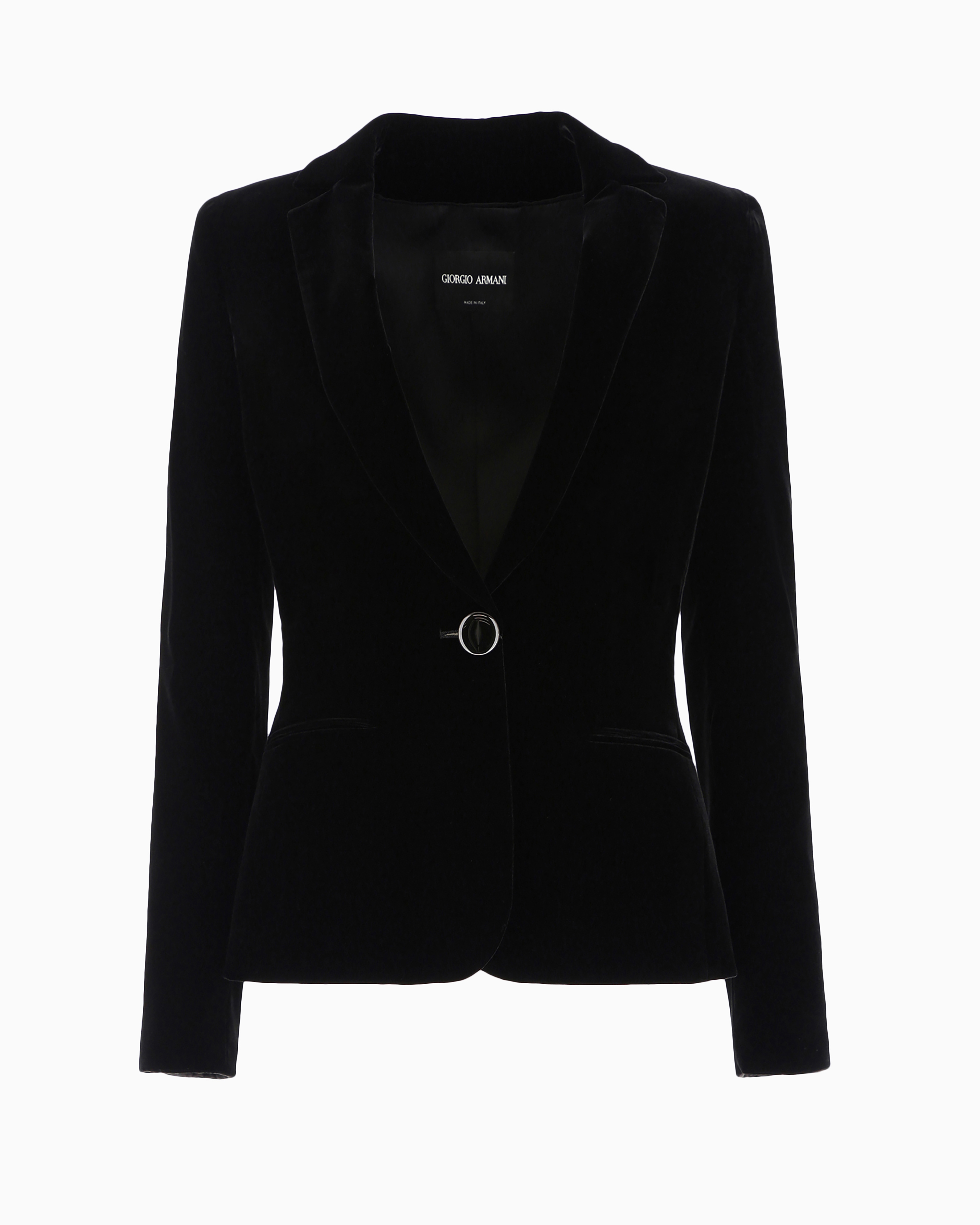 Giorgio Armani Official Store Single-breasted Velvet Jacket With Jewel Button Detail In Black