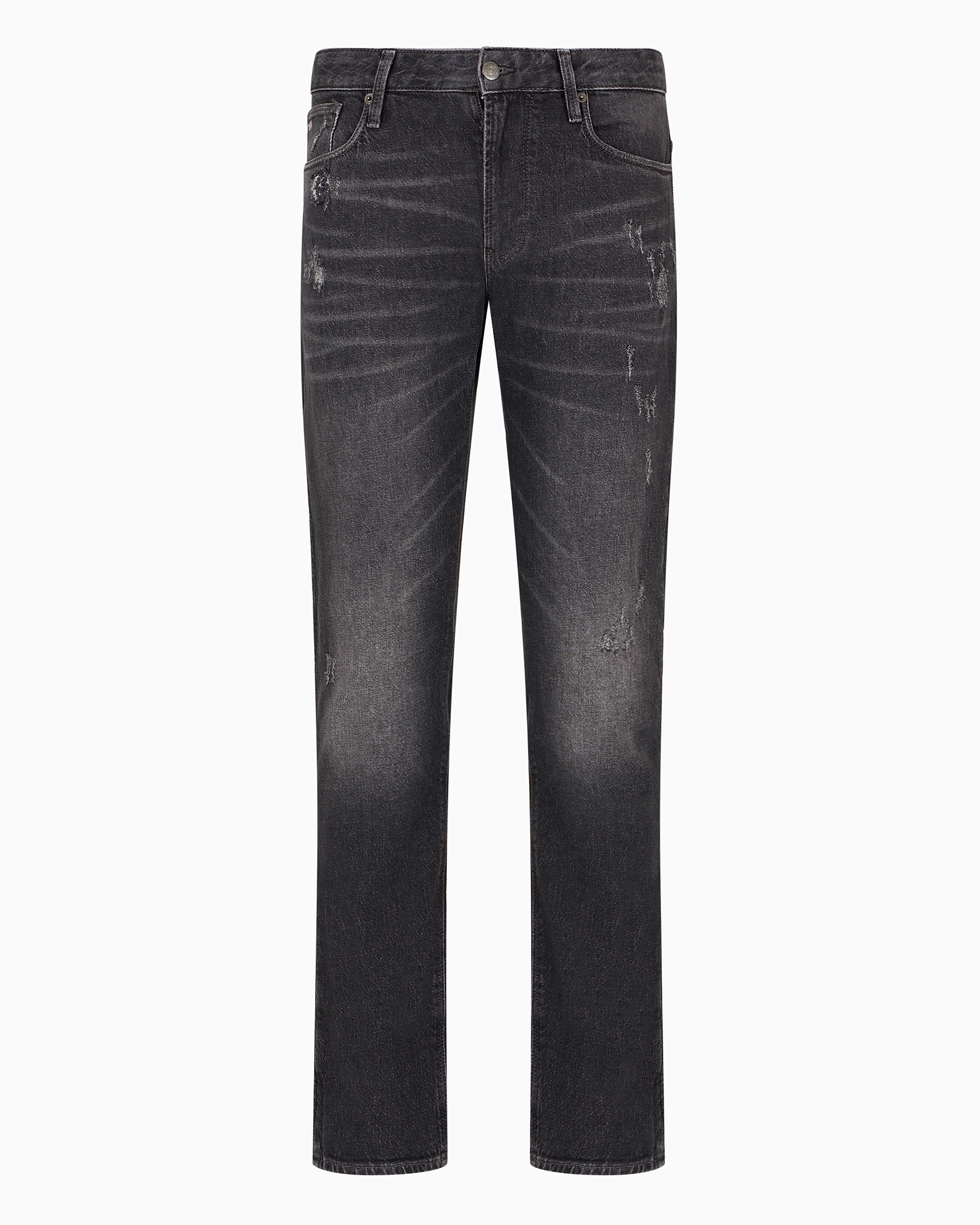 Emporio Armani J06 Slim-fit, Worn-look, Stretch-denim Jeans In Black