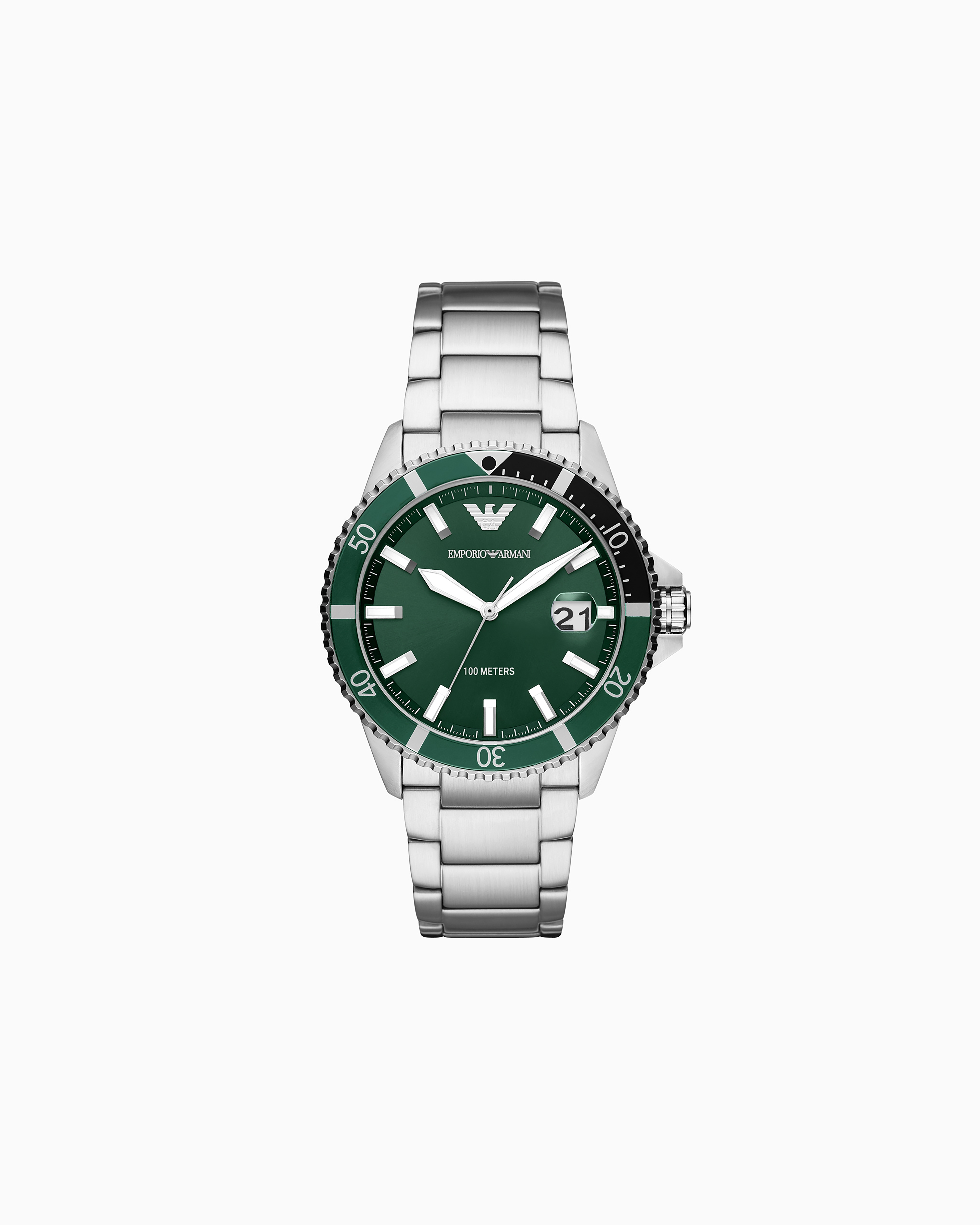 EMPORIO ARMANI THREE-HAND STAINLESS STEEL WATCH 