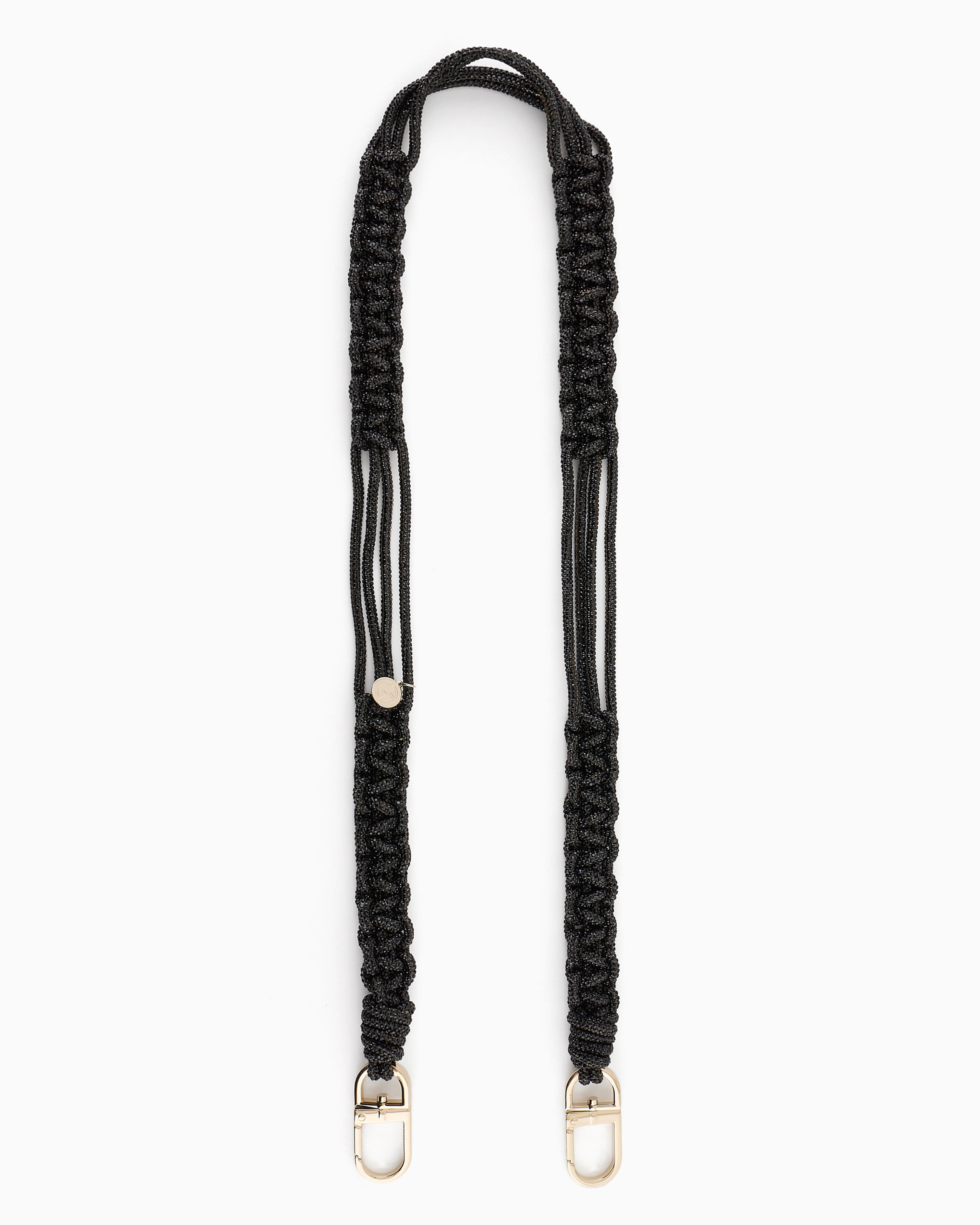 Giorgio Armani Official Store Long Rhinestone Strap With A Woven Motif In Black