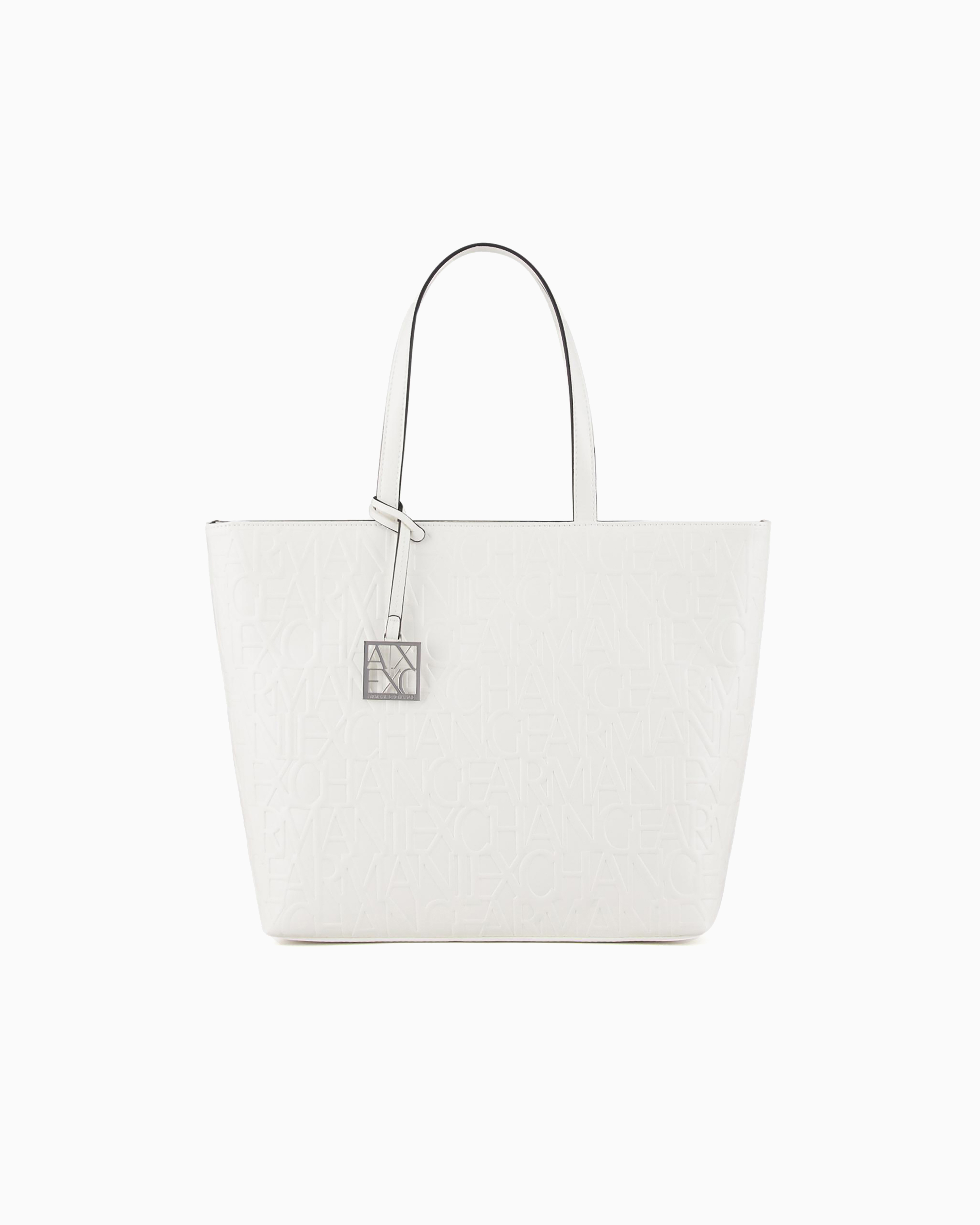 Shop Armani Exchange Shopper With All-over Embossed Logo In White