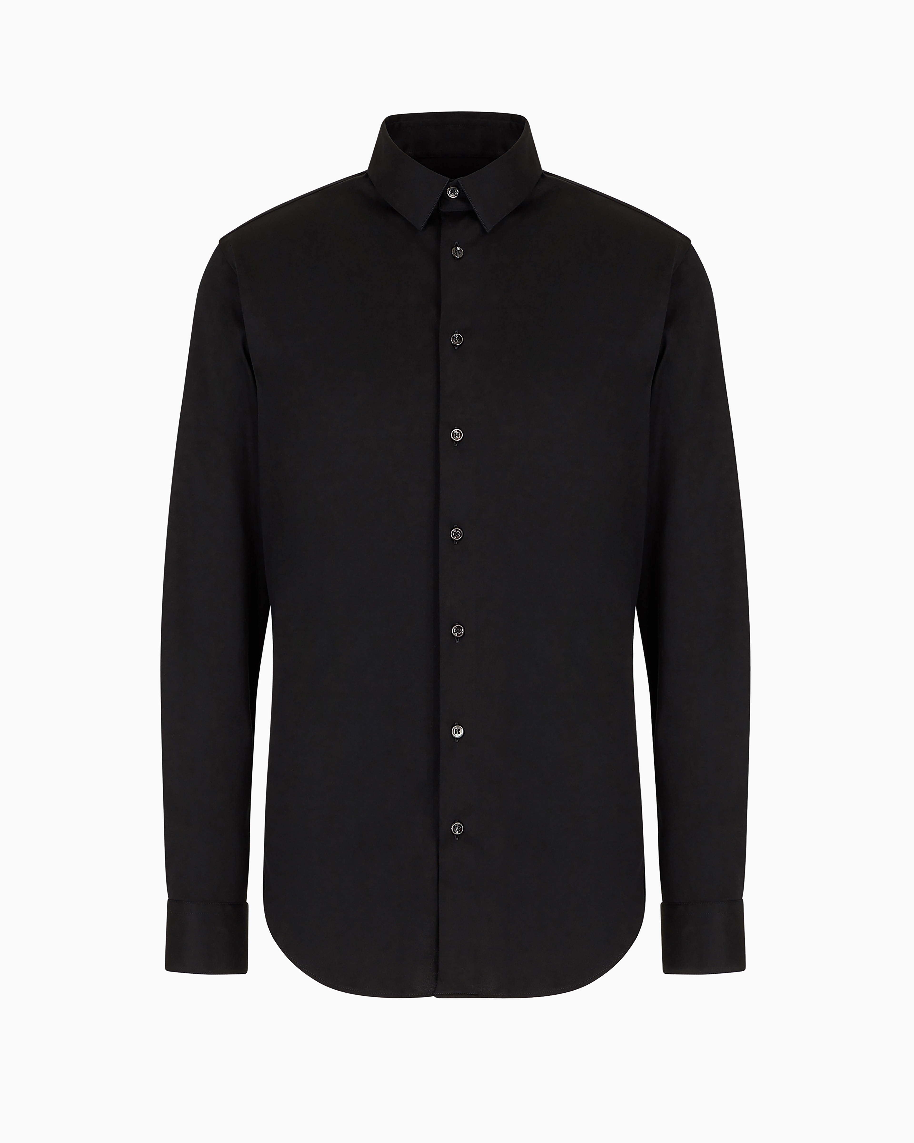 Giorgio Armani Official Store Plain-knit Cotton Interlock Shirt In Black