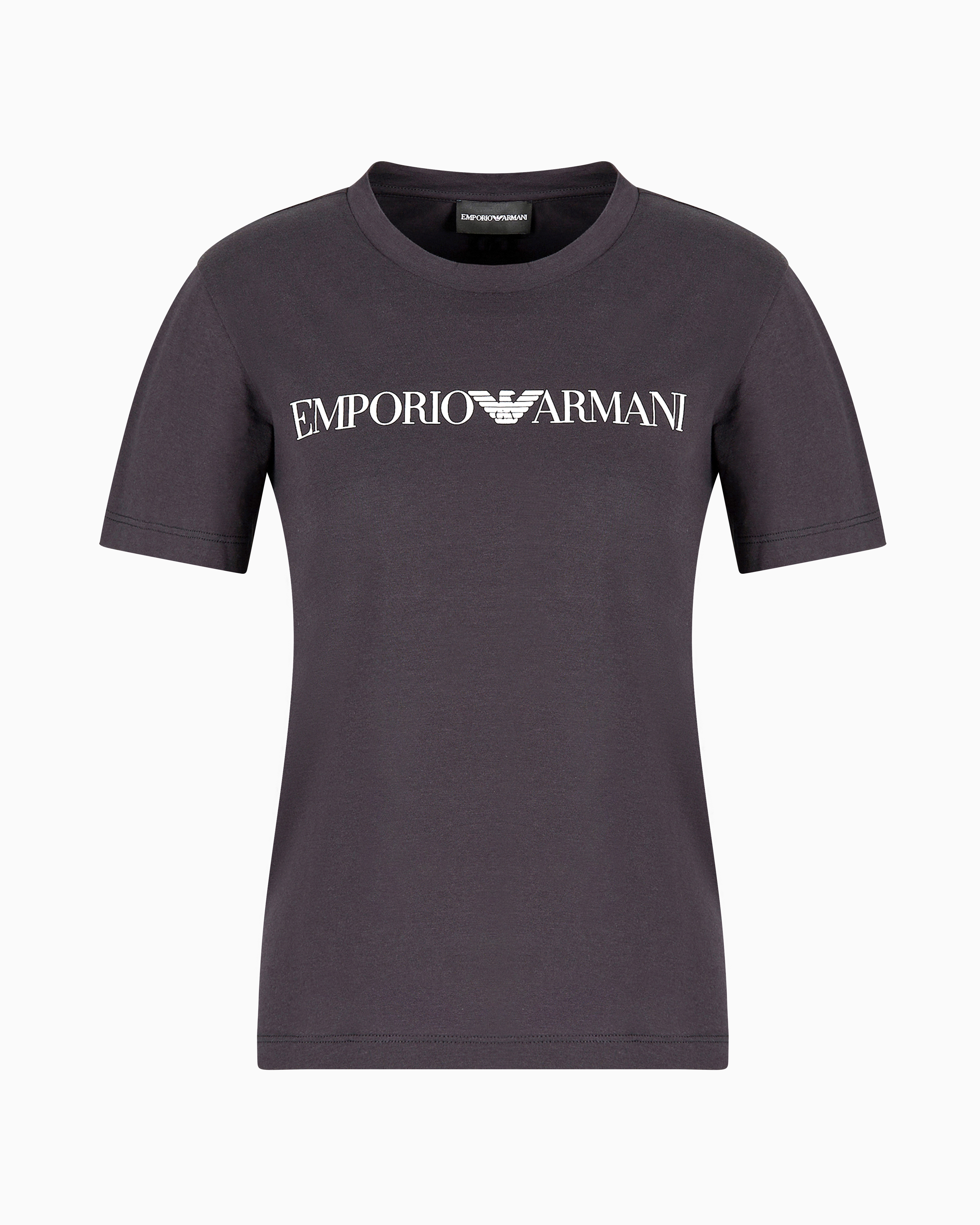 Emporio Armani Official Store Armani Sustainability Values Organic-jersey T-shirt With Logo Print In Blue