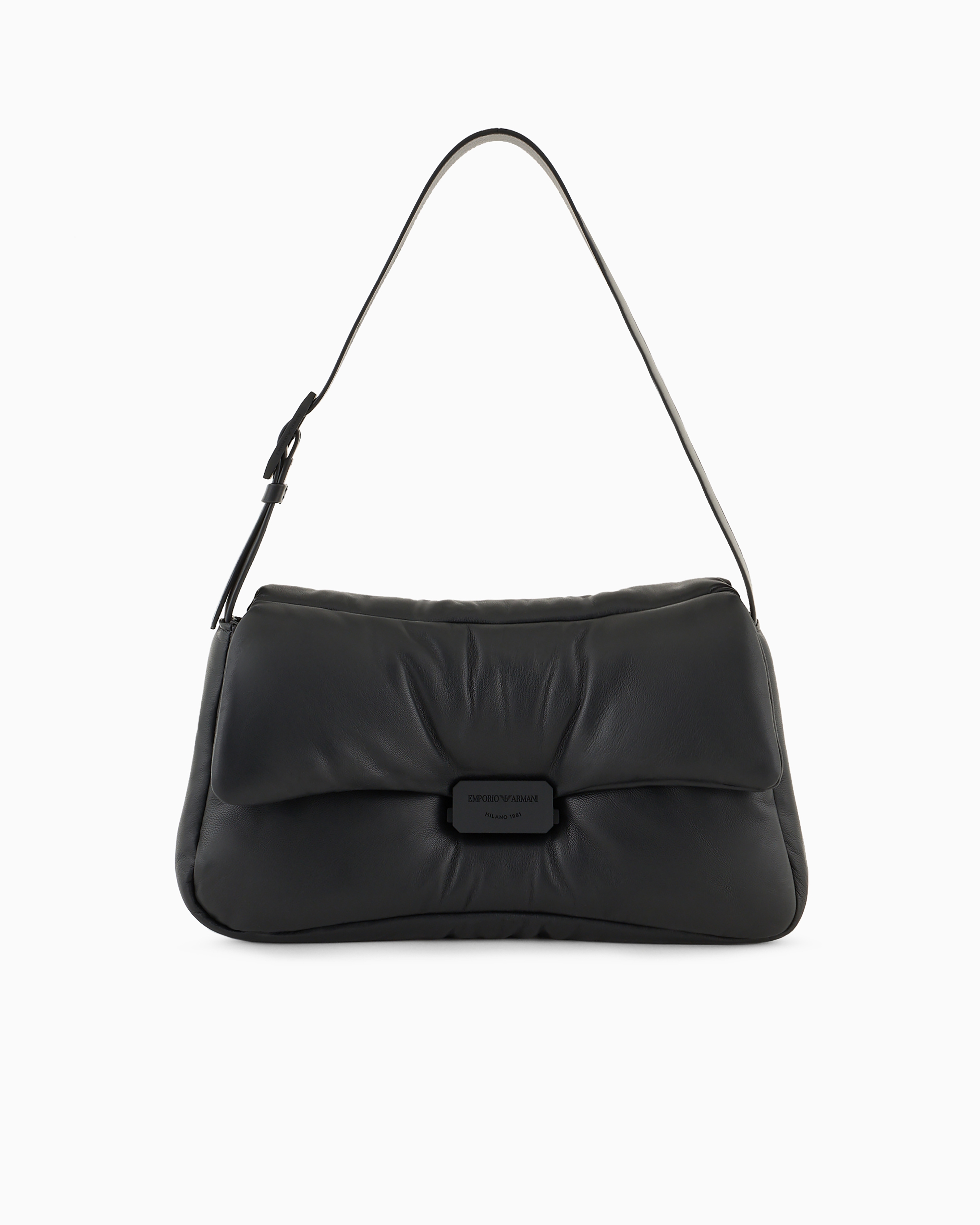 Emporio Armani Official Store Oversized Baguette Shoulder Bag In Puffy Nappa Leather In Black