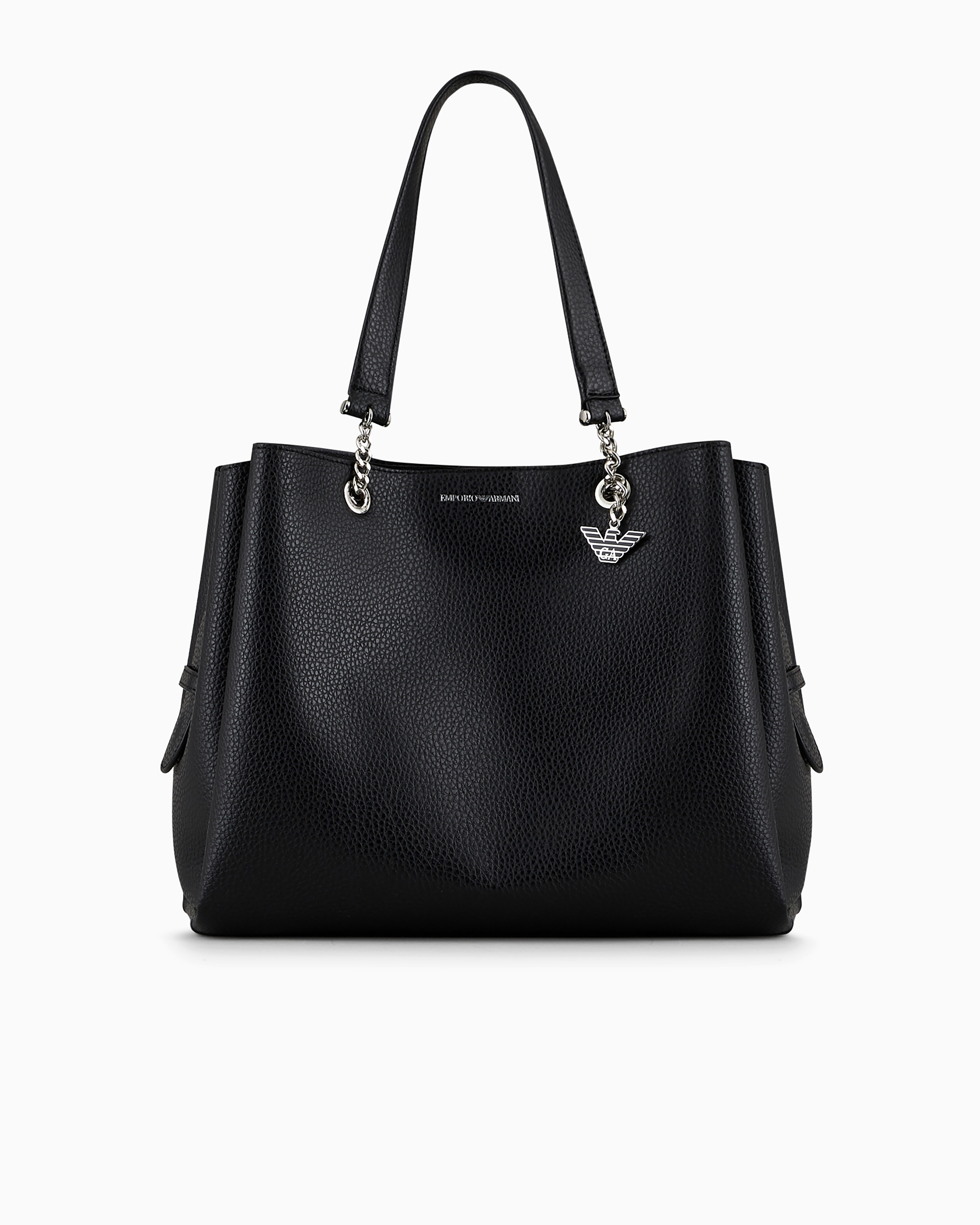 Emporio Armani Full-grain Effect Shopper Bag With Eagle Charm In Black