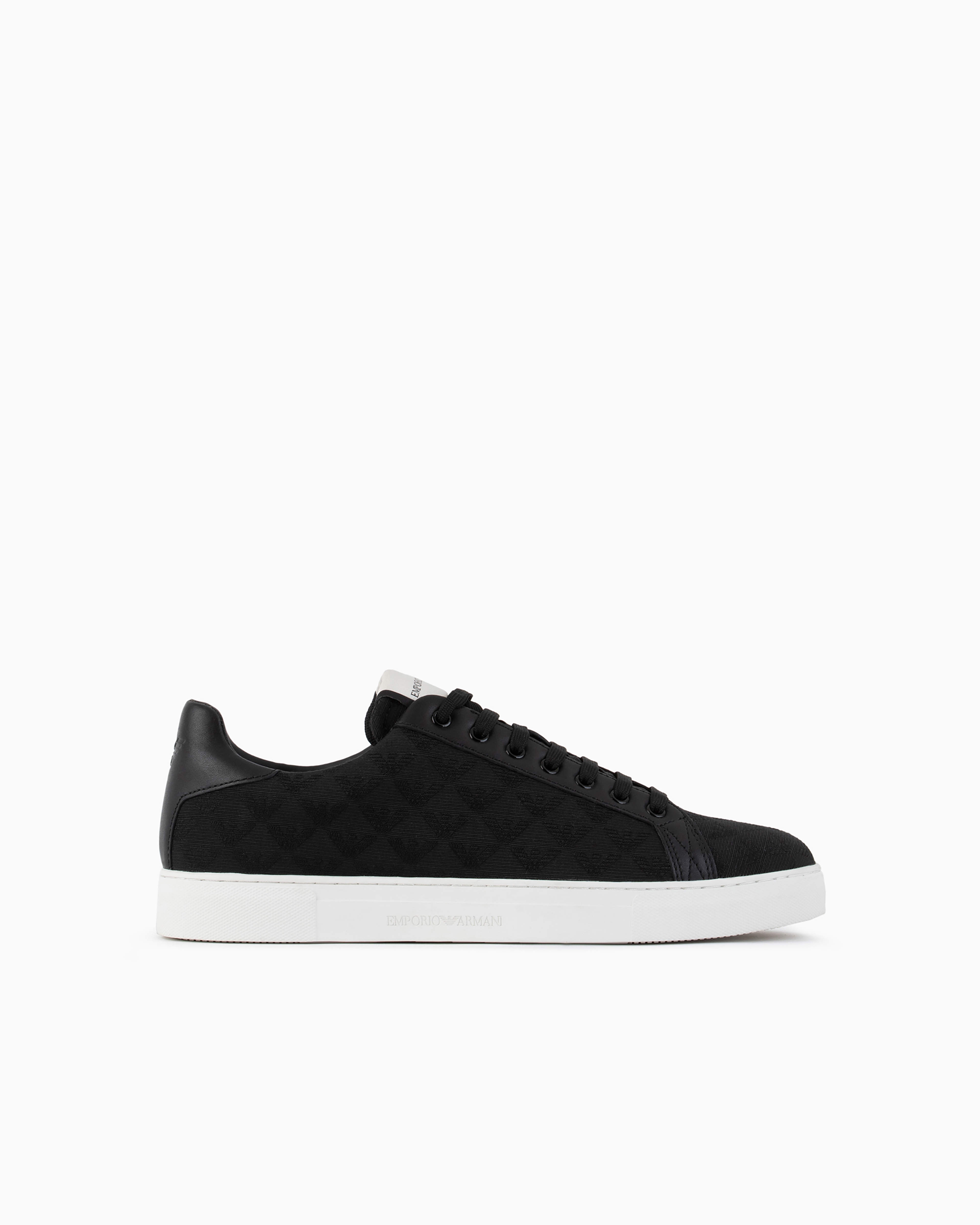 Emporio Armani Nylon Sneakers With Jacquard Monogram In Black