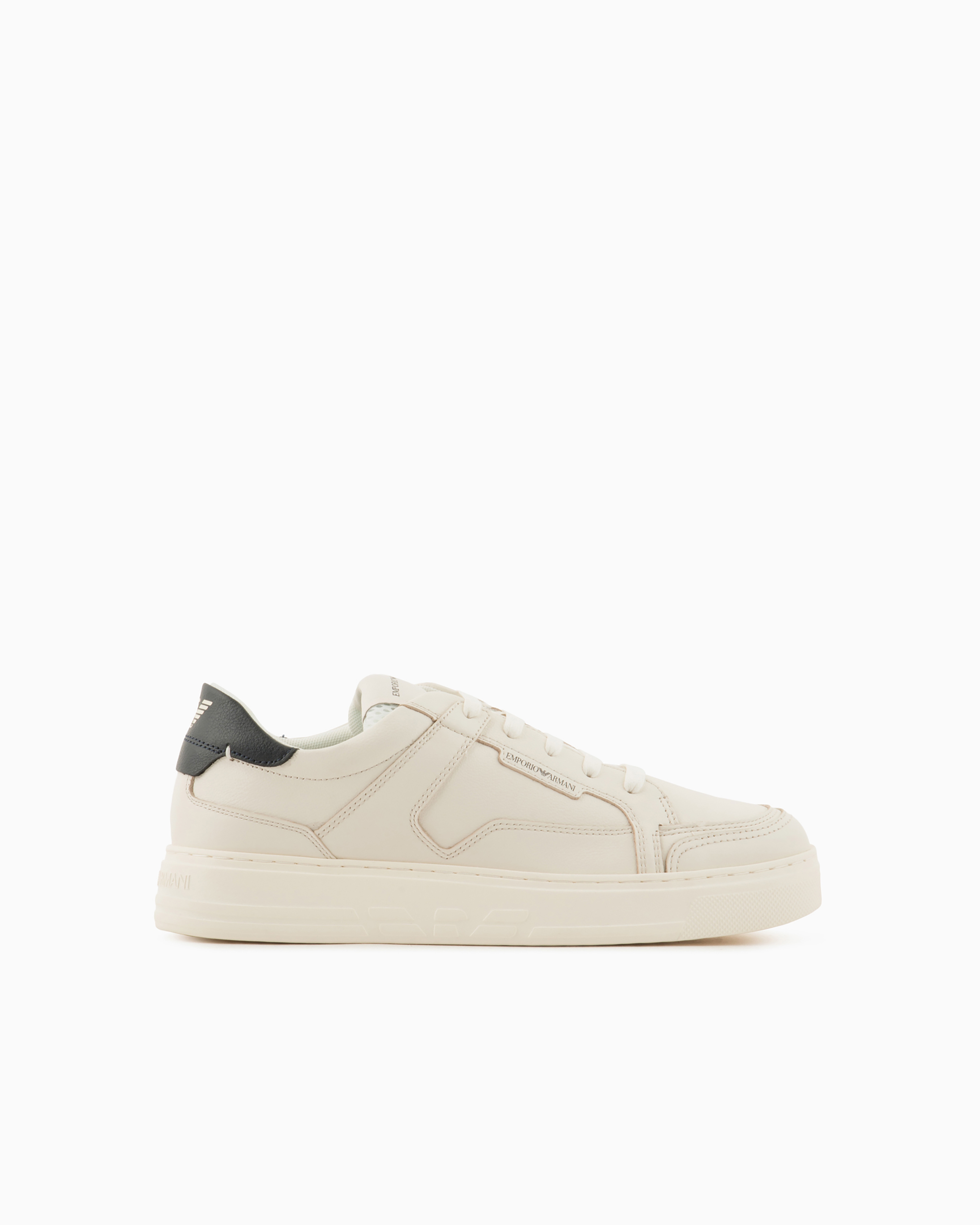 Emporio Armani Hammered-leather Sneakers In White