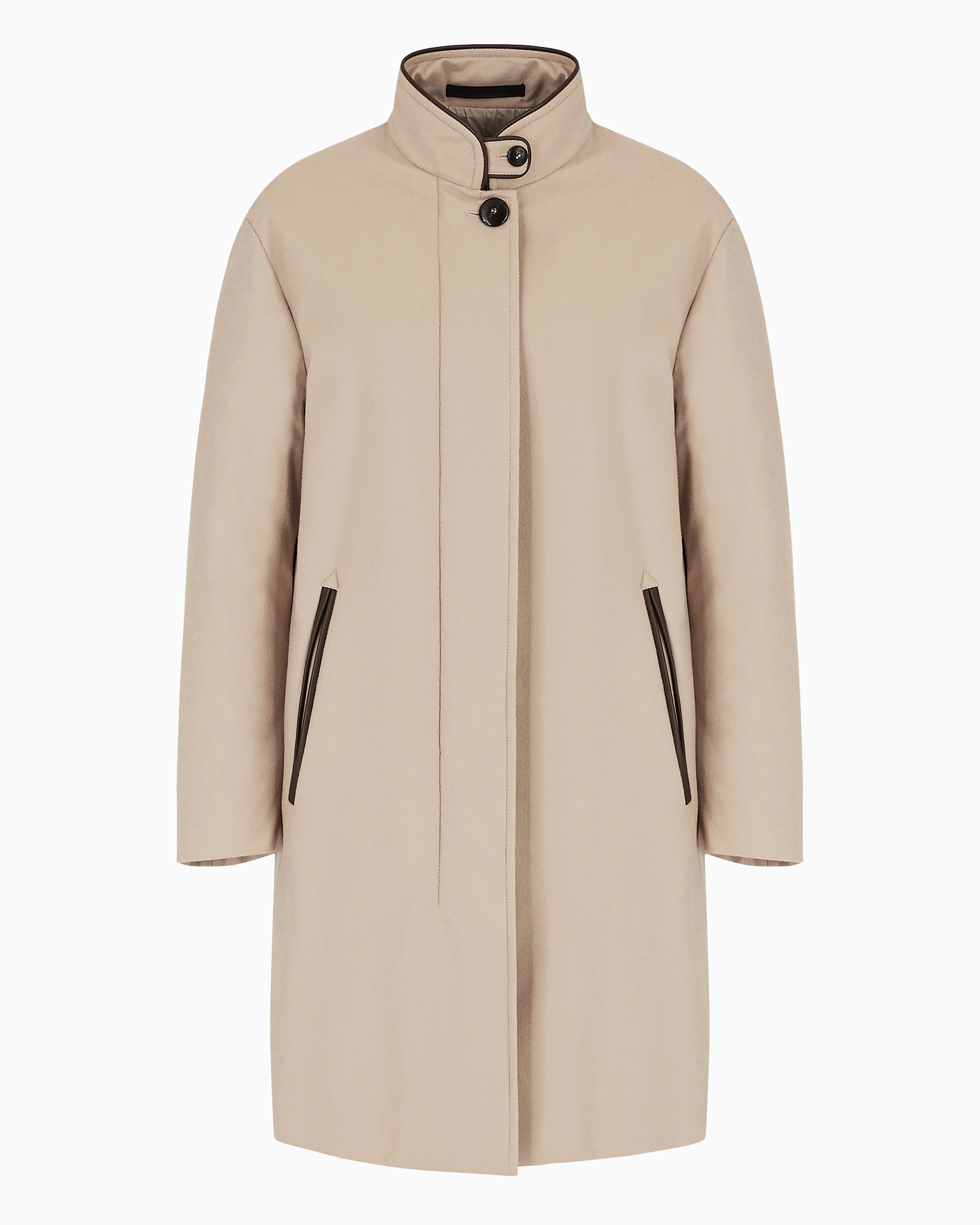 Giorgio Armani Official Store Cashmere Coat With Leather Details In Beige