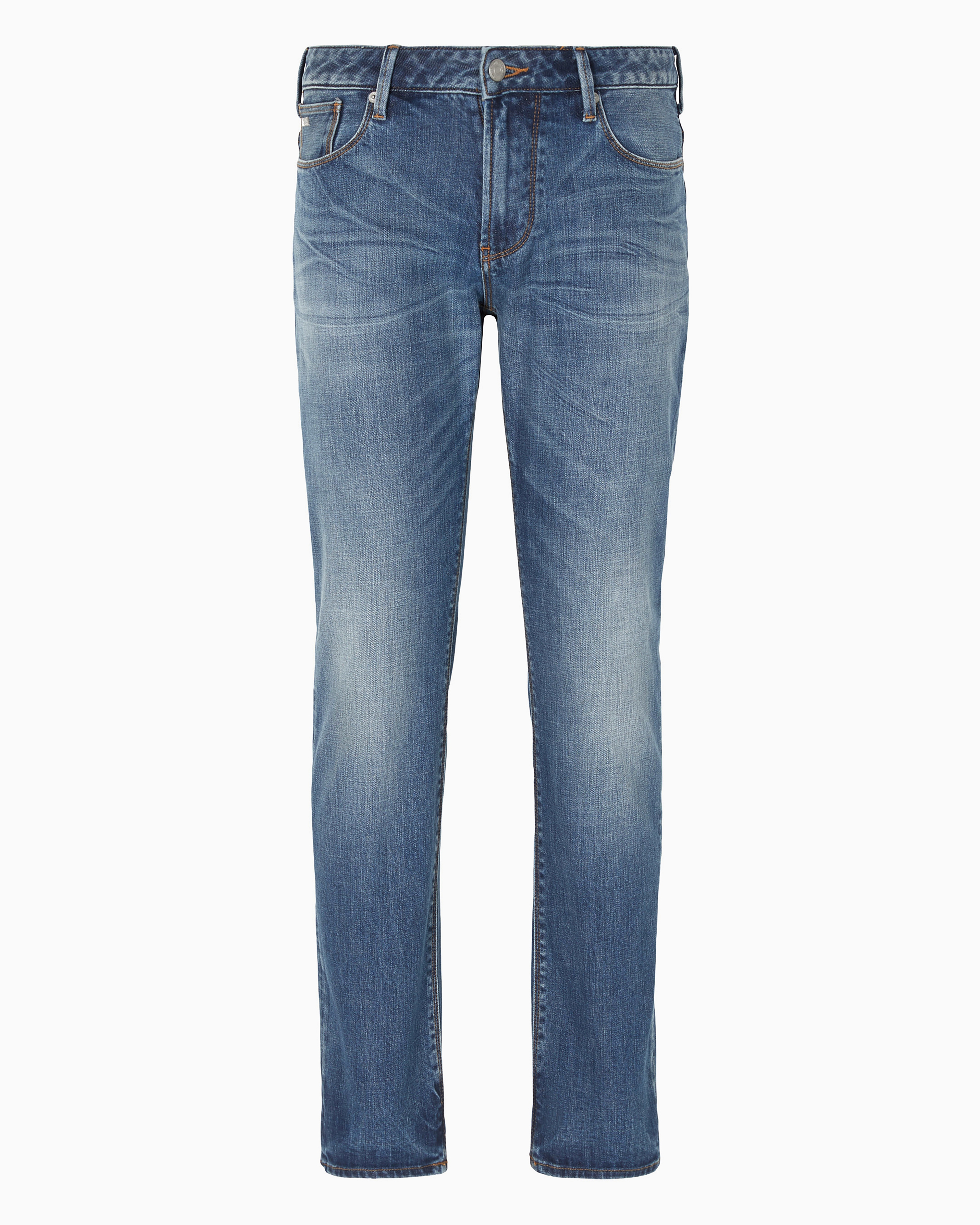 Emporio Armani J06 Slim-fit, Bleached-effect Comfort-denim Jeans In Blue