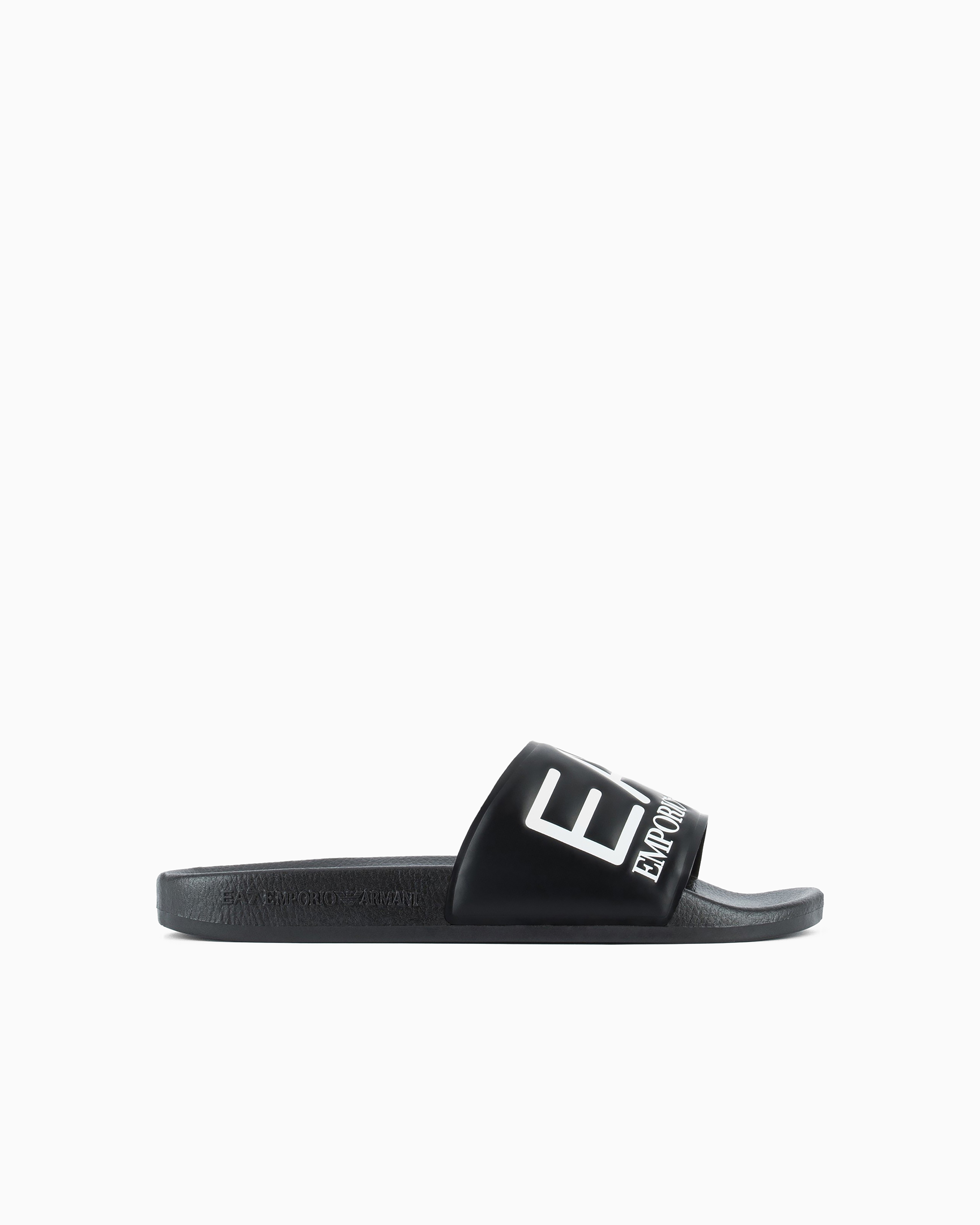 Emporio Armani Sliders With Oversized Logo In Black