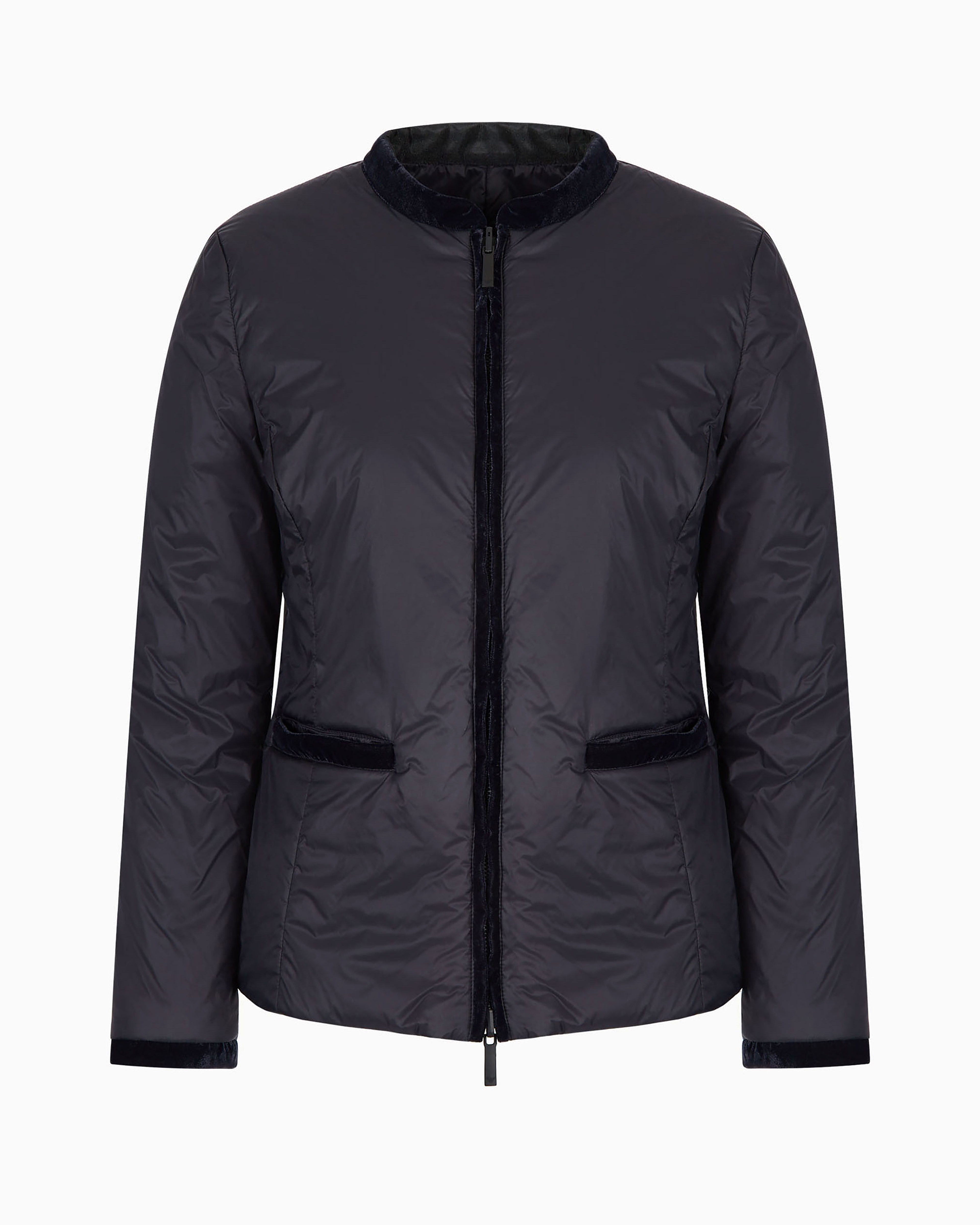 Emporio Armani Nylon Reversible Guru-collared Jacket In Navy Blue