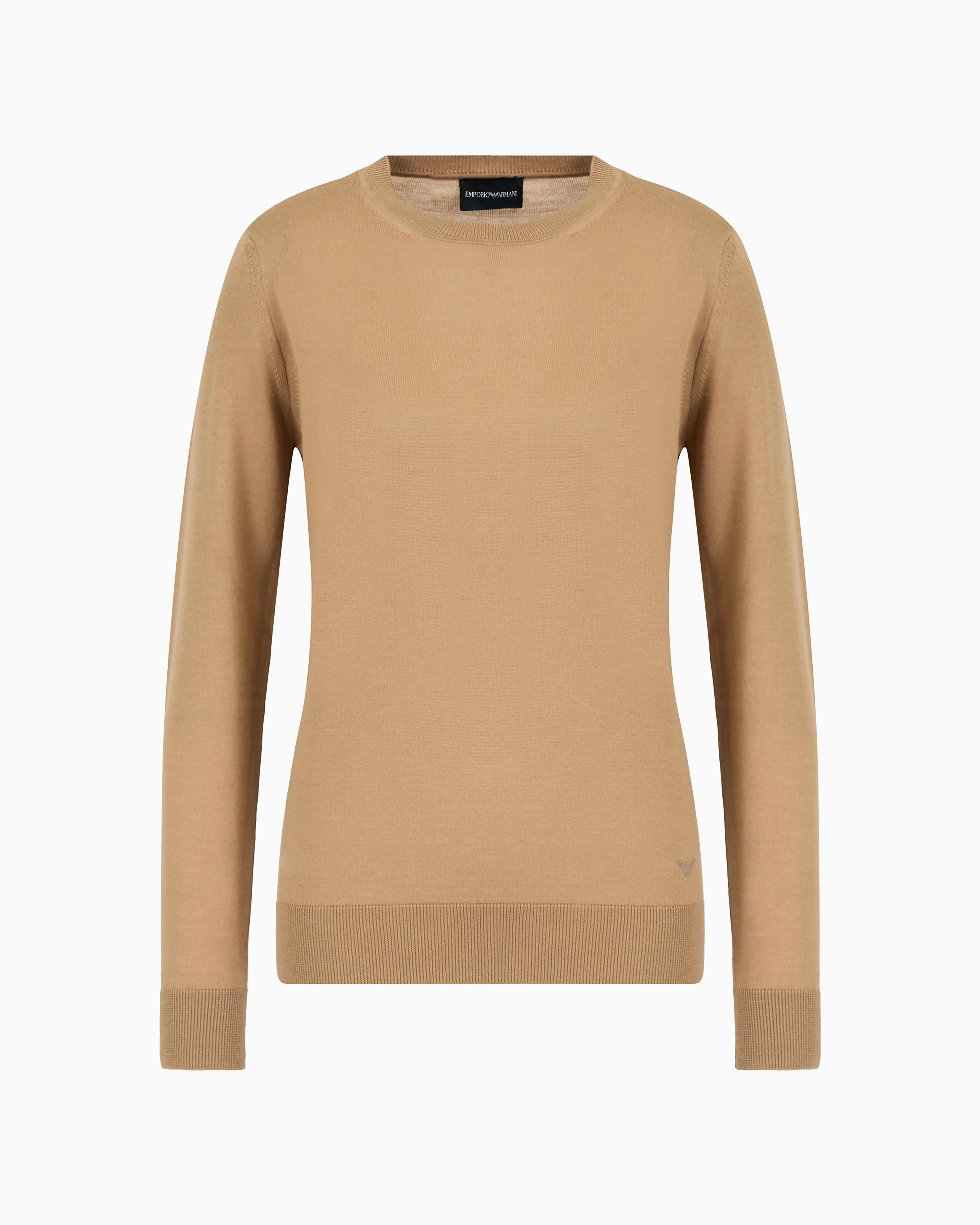 Emporio Armani Crew-neck Jumper In Pure Virgin Wool In Camel