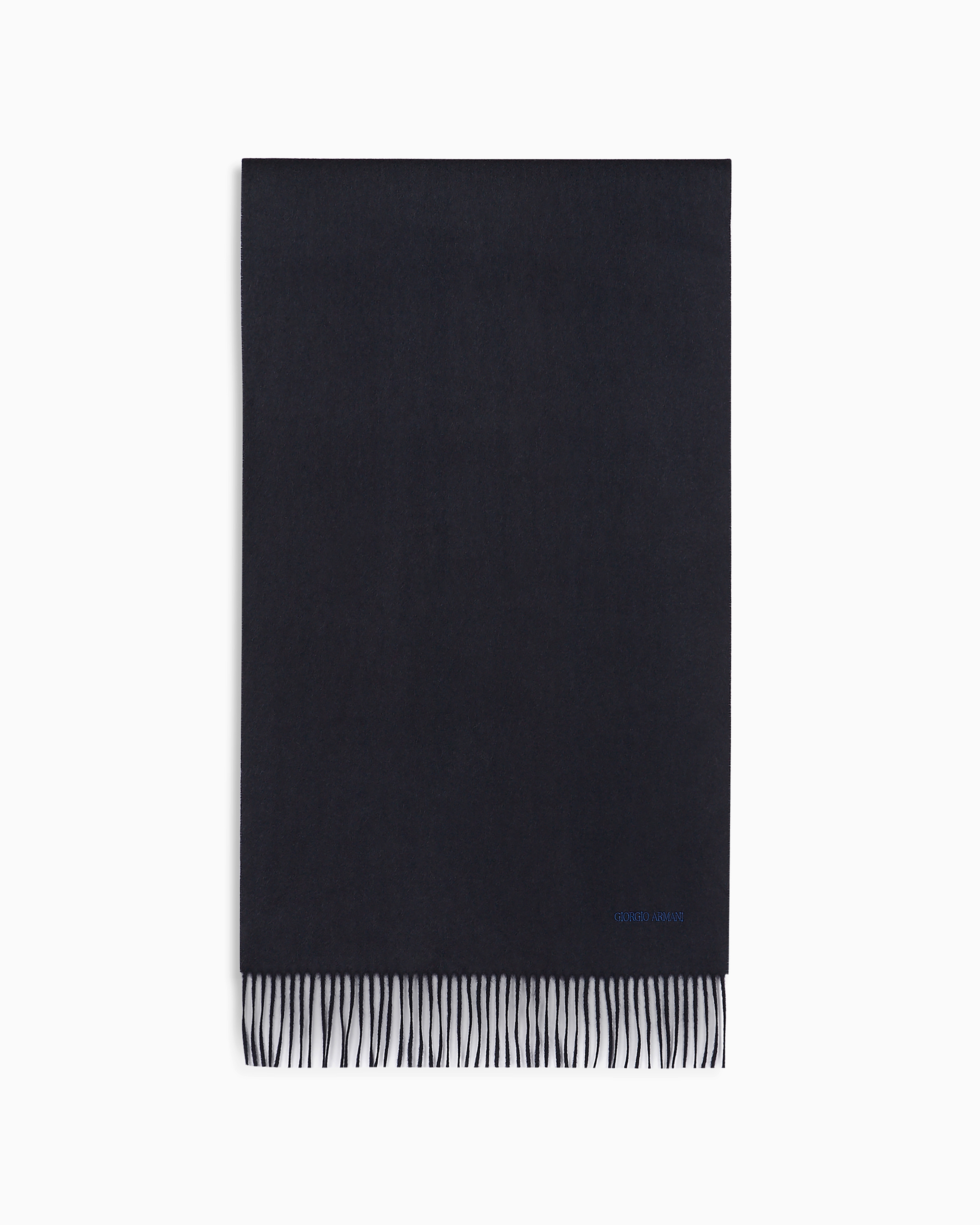 Giorgio Armani Official Store Cashmere Stole With Fringing In Midnight Blue