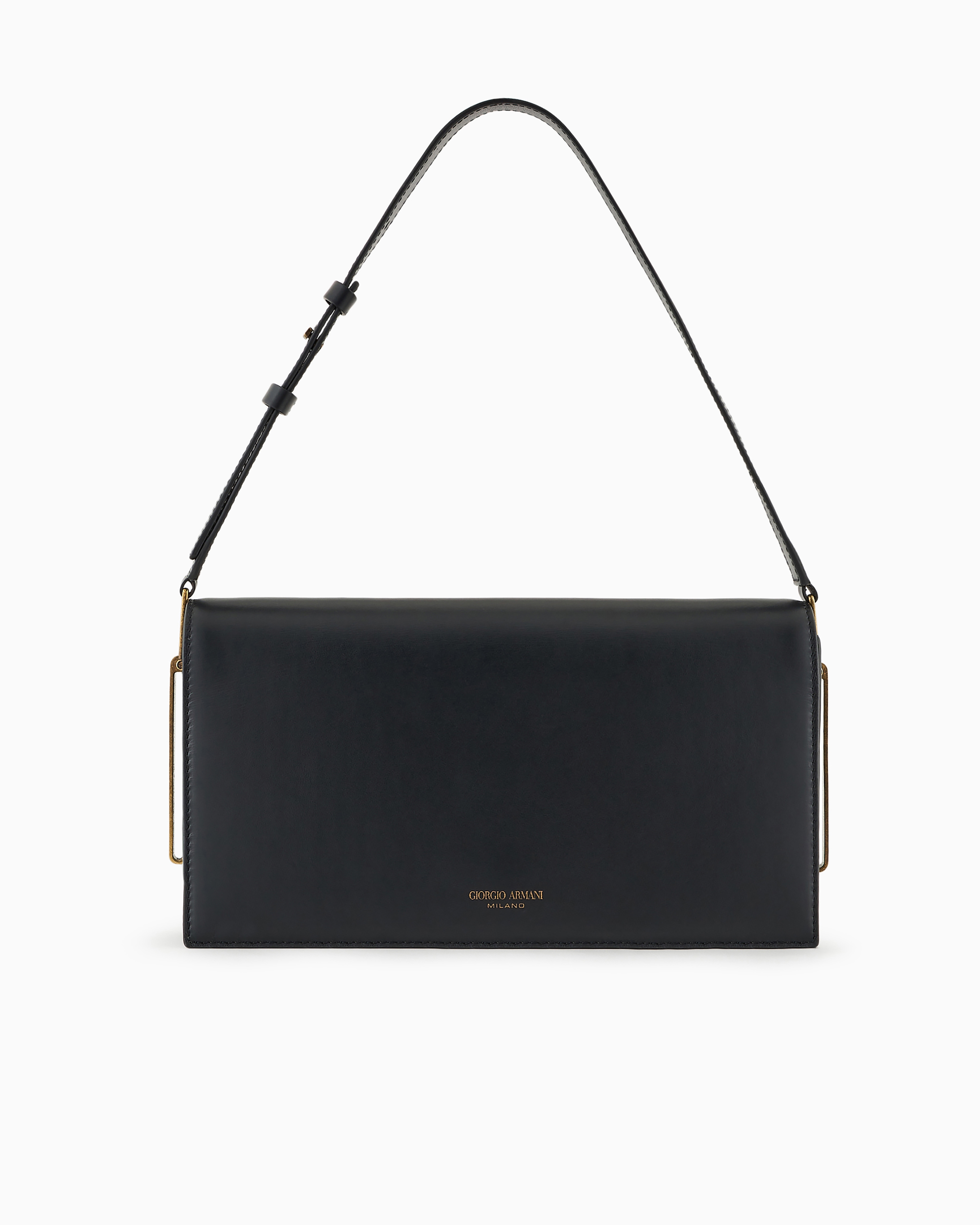 Giorgio Armani Official Store Polished Leather Baguette Bag In Black