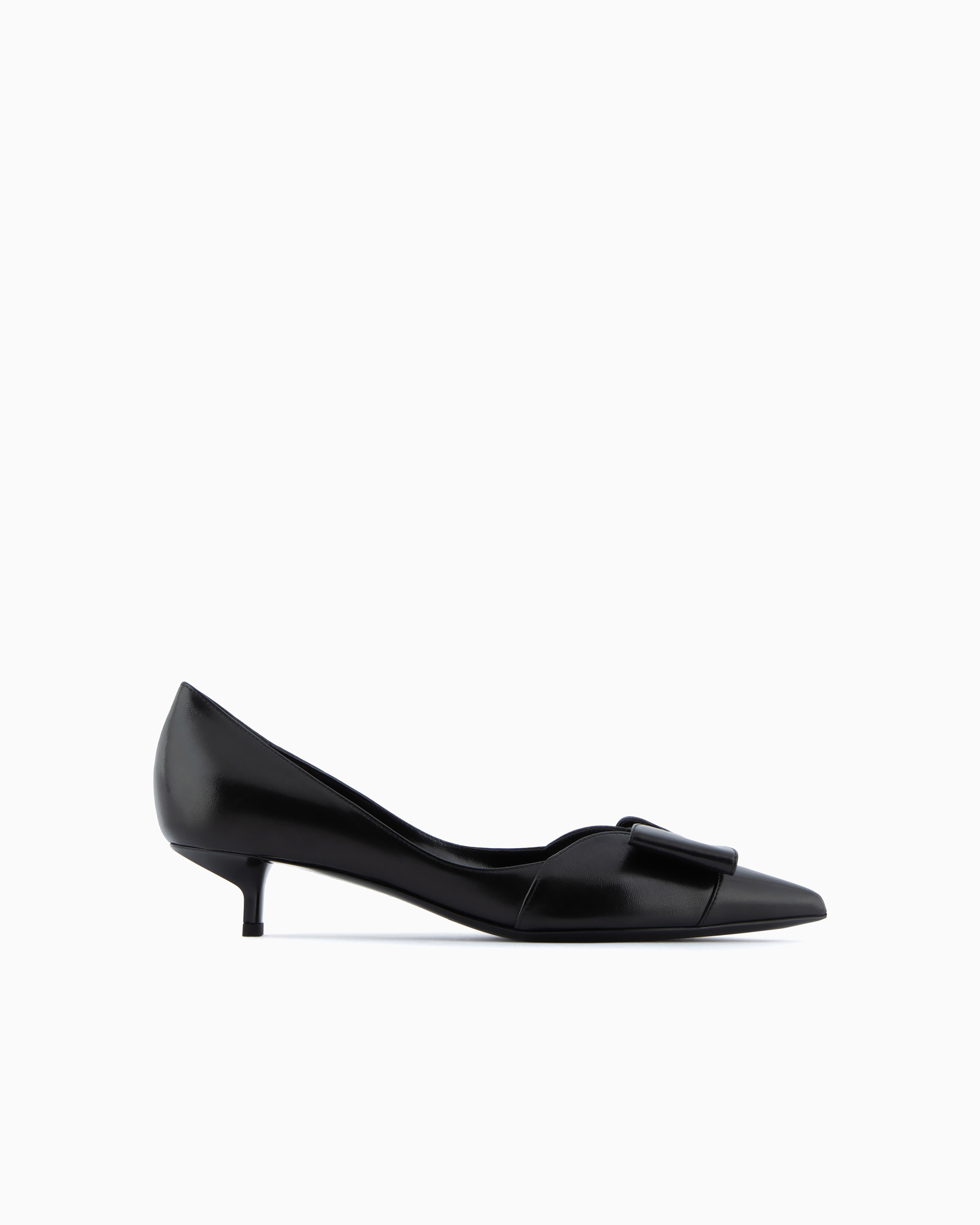 Emporio Armani Nappa Leather Kitten-heeled Court Shoes With Bow In Black