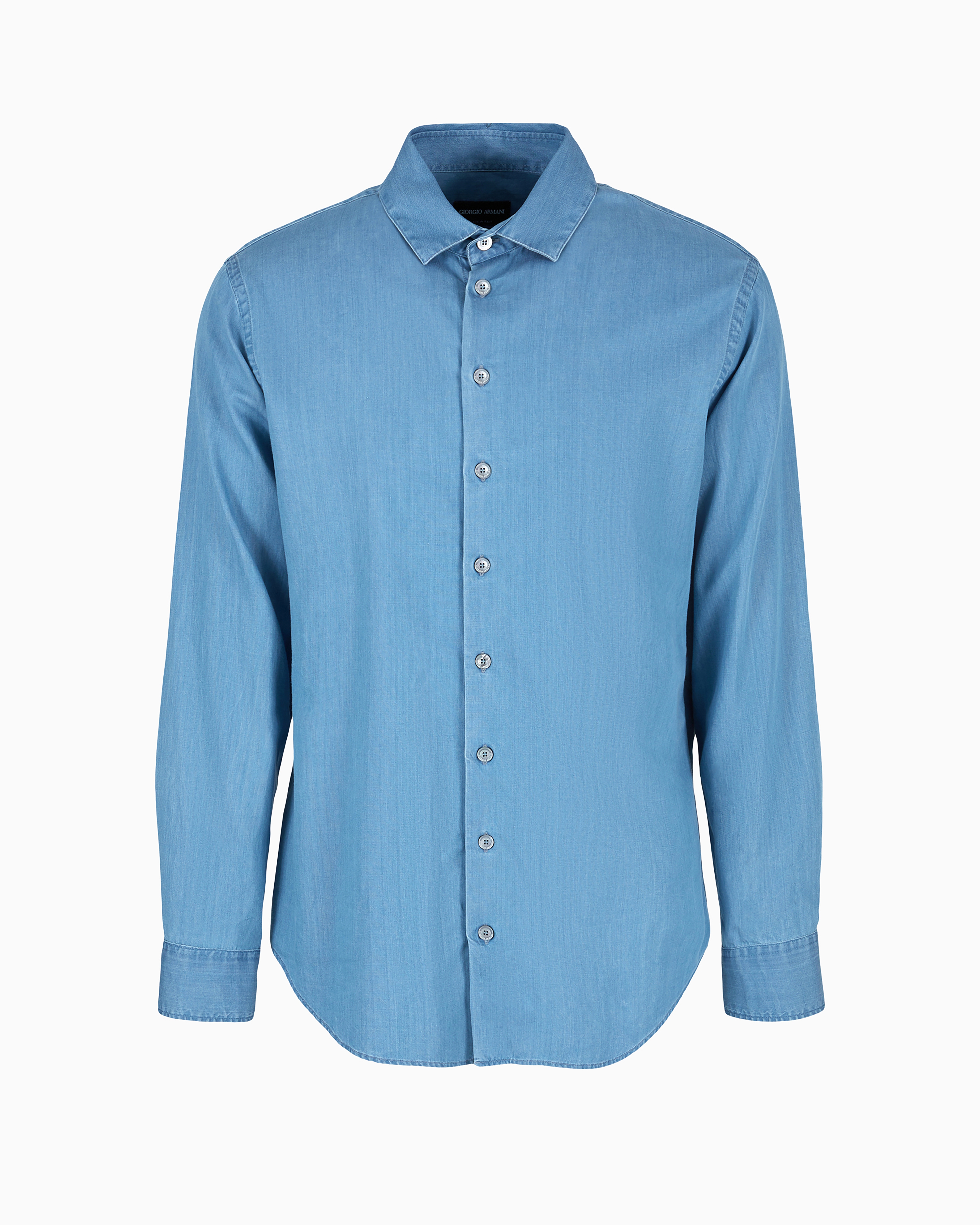 Giorgio Armani Official Store Denim Collection Cotton Denim Shirt In Light Blue