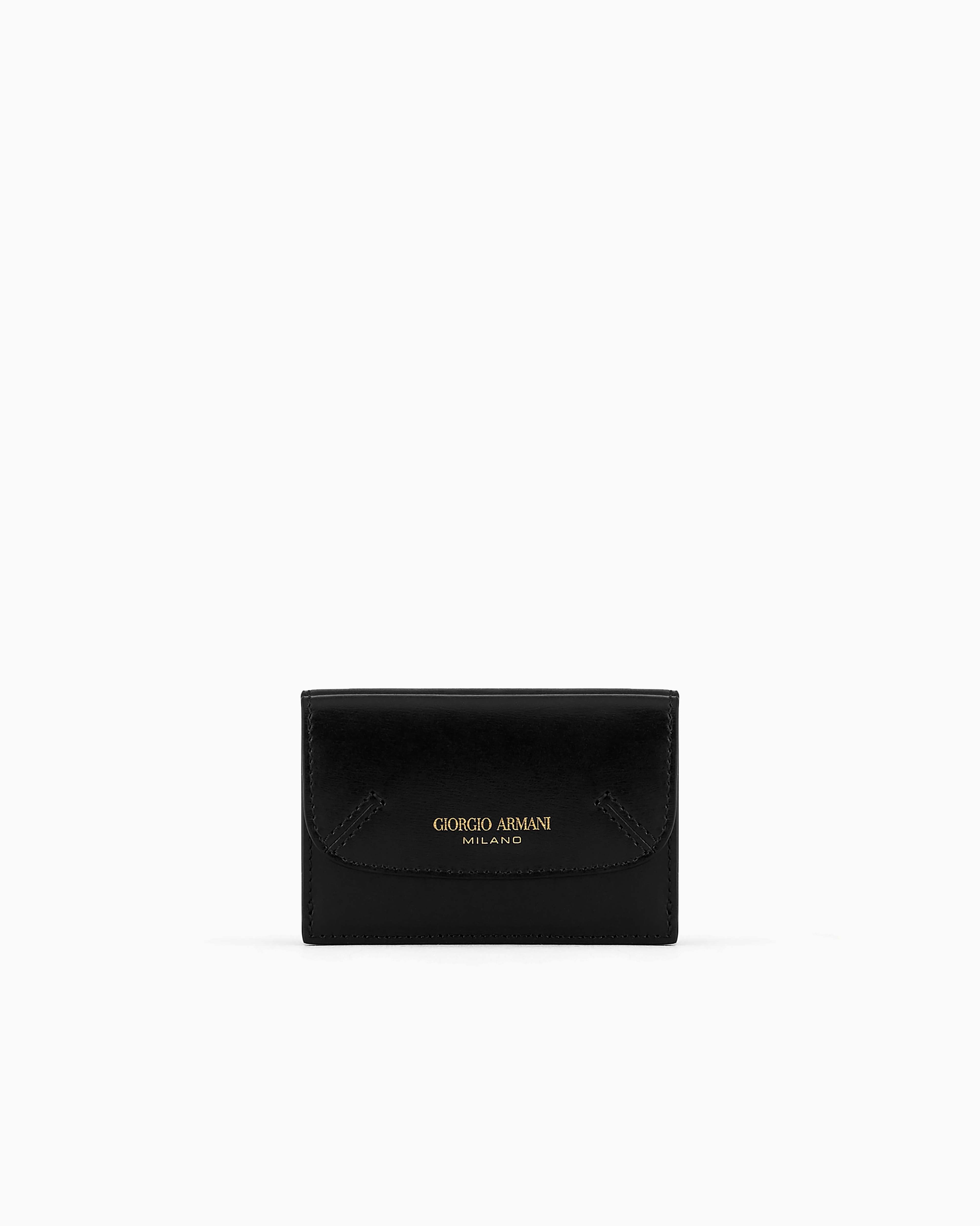 Giorgio Armani Official Store Mini La Prima Trifold Wallet In Palmellato Leather In Black