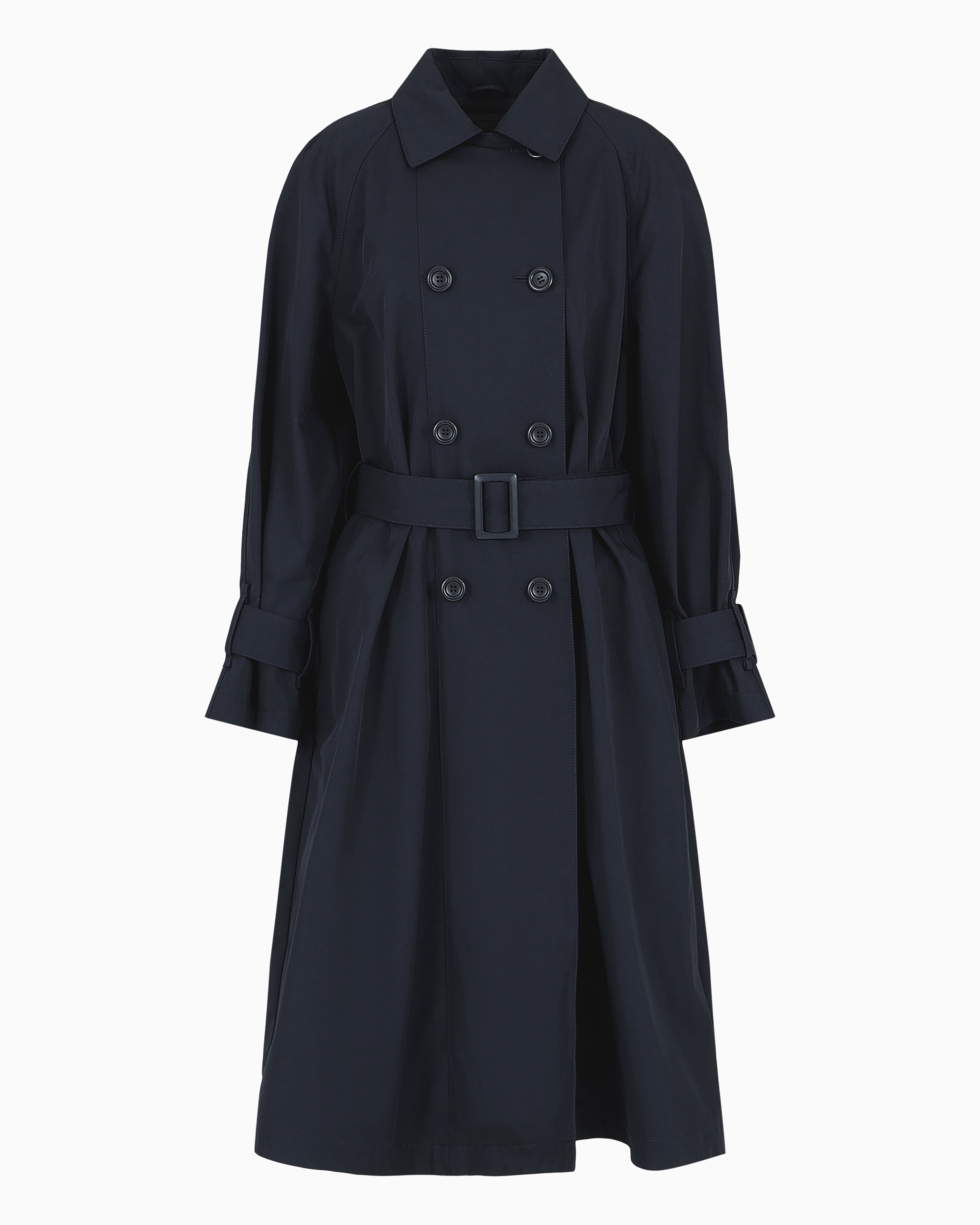 Emporio Armani Official Store Double-breasted Trench Coat With Belt In Water-repellent Technical Cotton In Marineblau