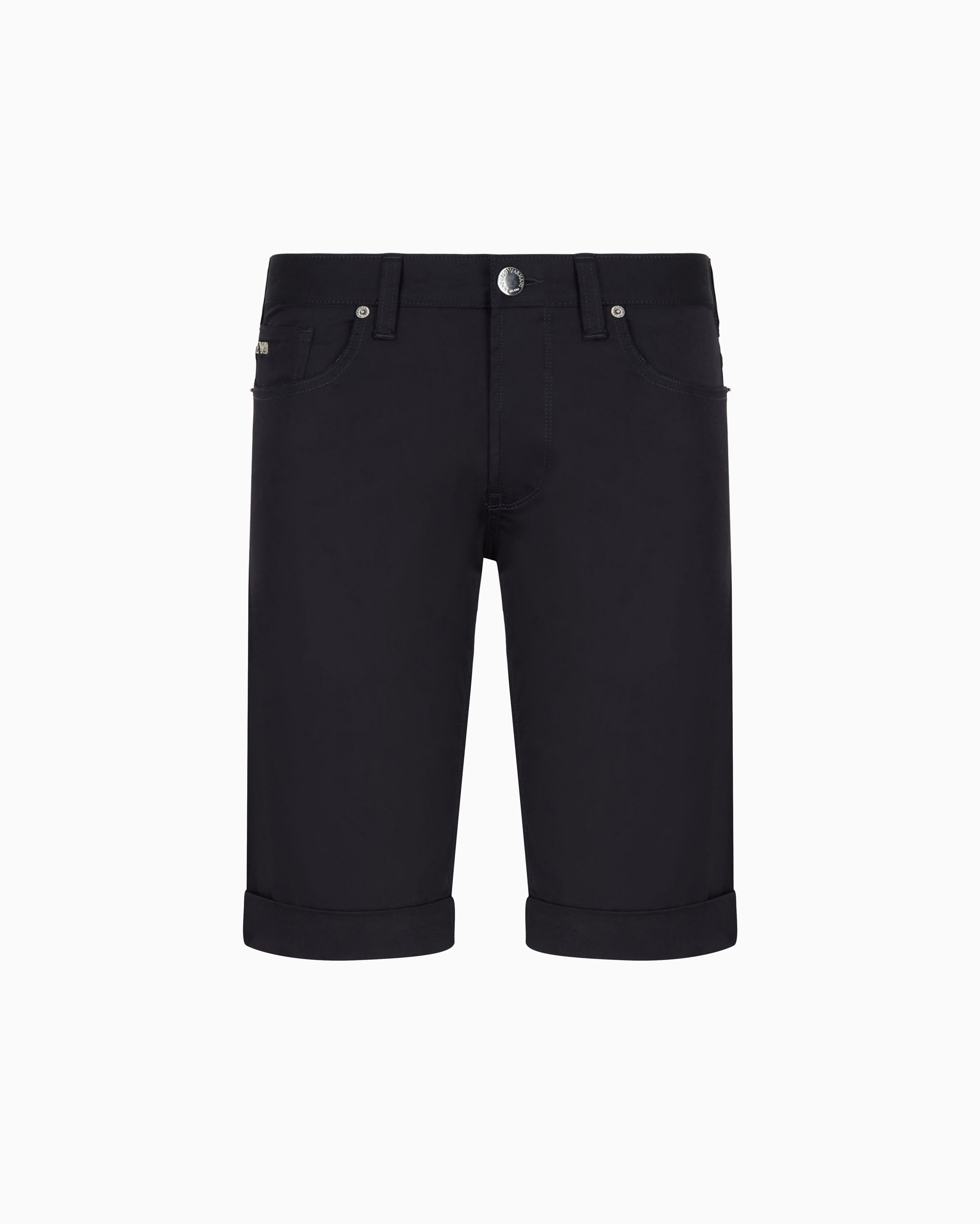 Emporio Armani Official Store Lustrous Comfort Cotton Board Shorts With Turned-up Cuffs In Blue