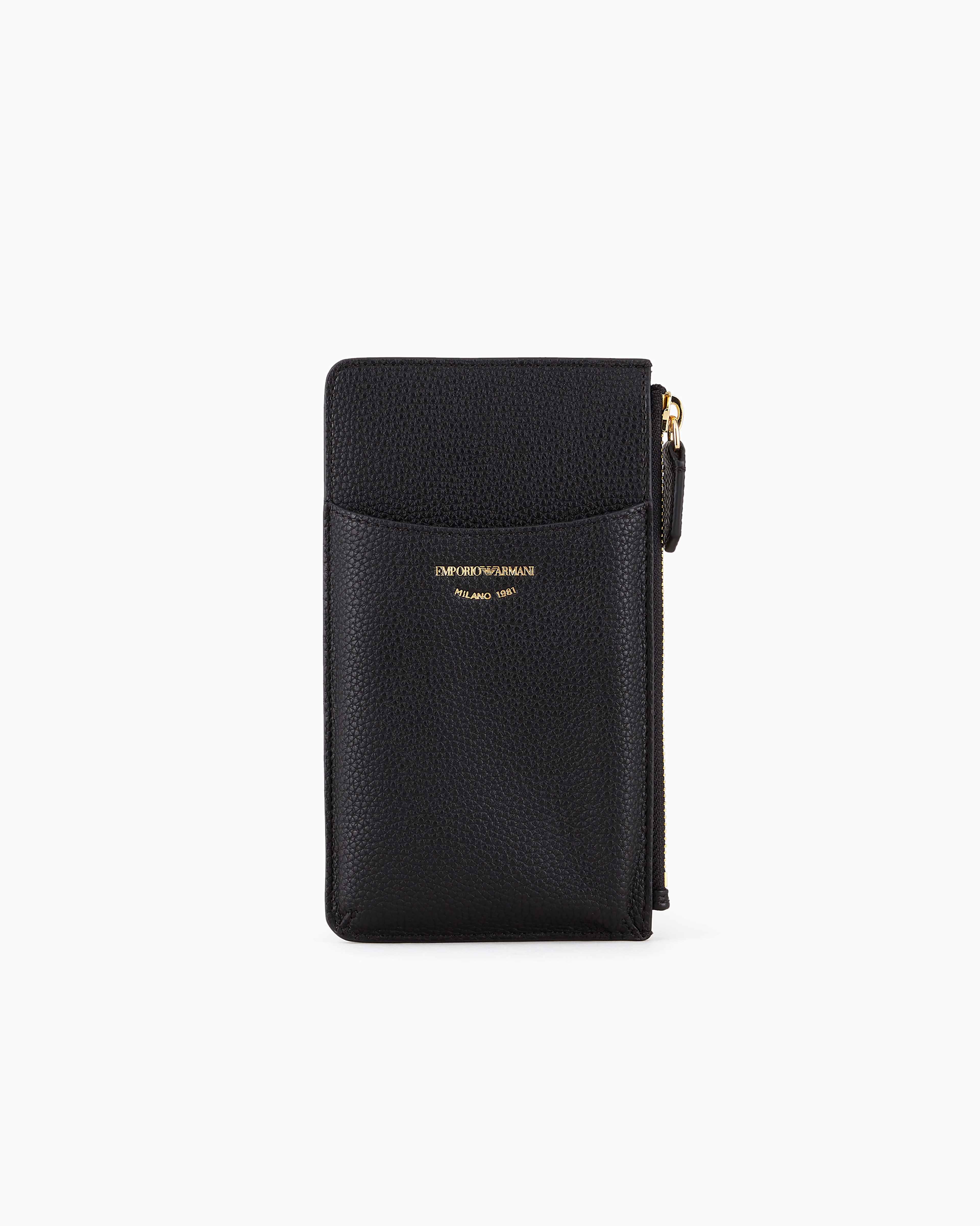 Emporio Armani Deer-print Myea Phone Case With Zip And Pockets In Black