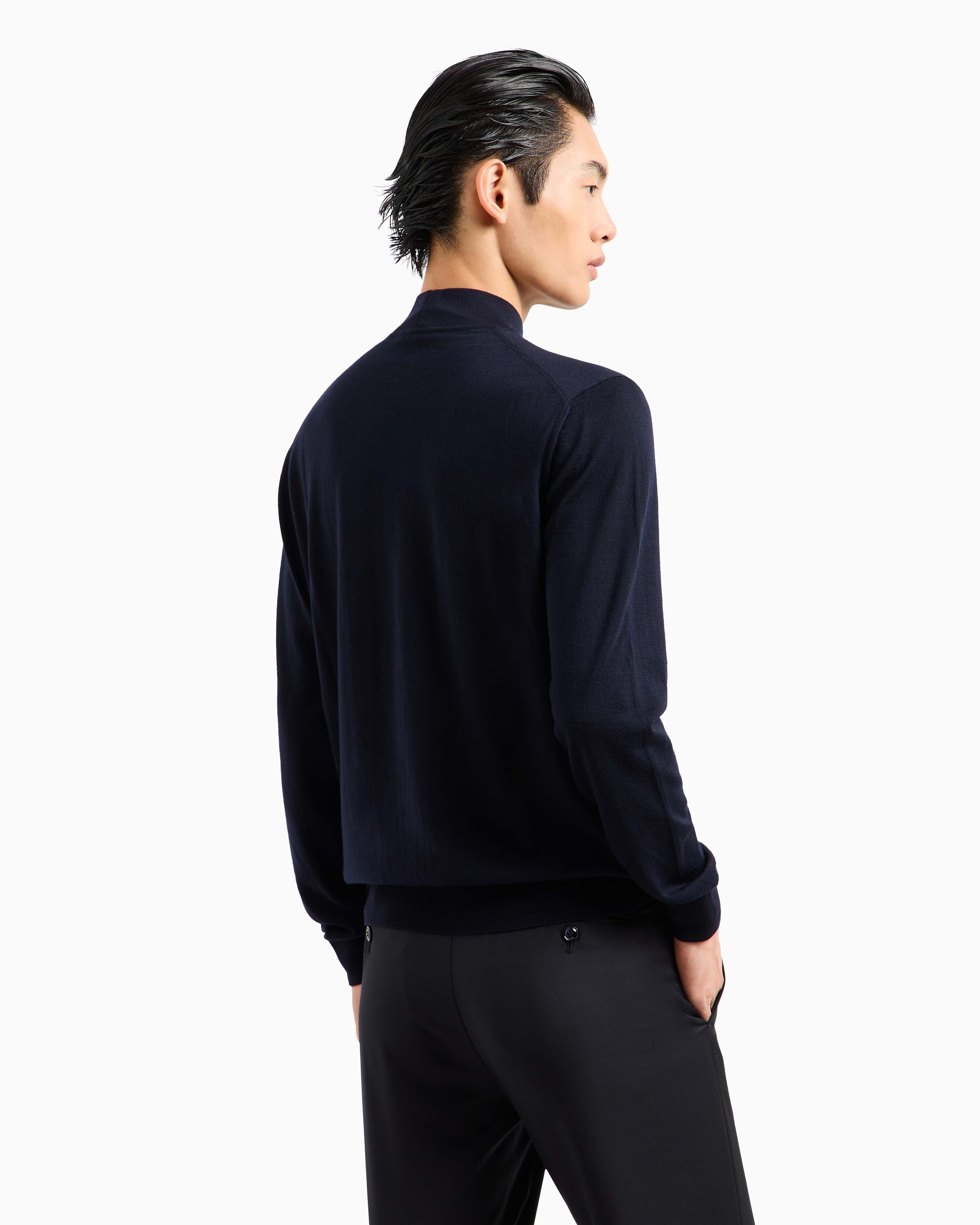 Shop Giorgio Armani Virgin-wool Mock-neck Jumper In Navy Blue