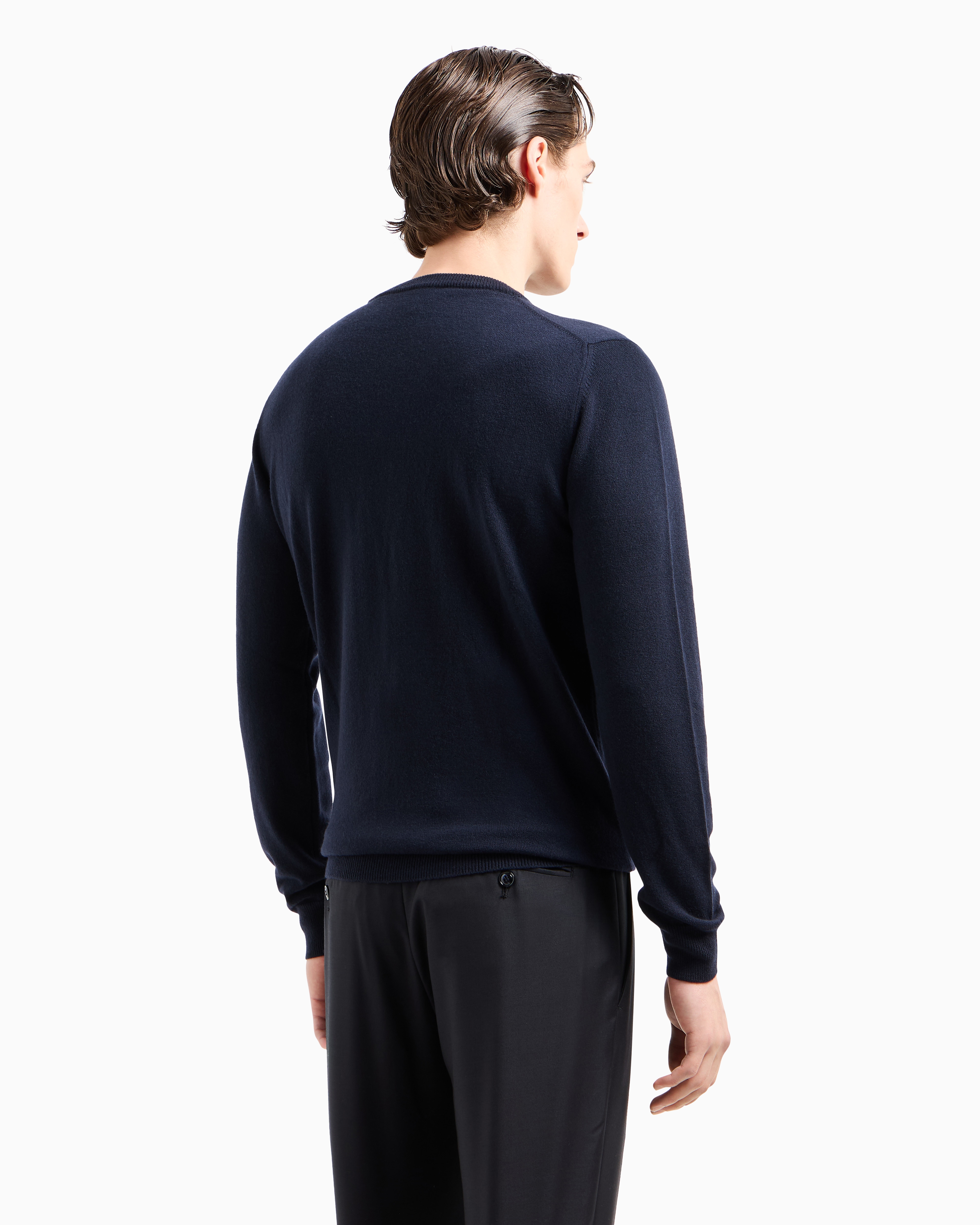 Giorgio Armani Official Store Pure Cashmere Crew-neck Jumper In Navy Blue