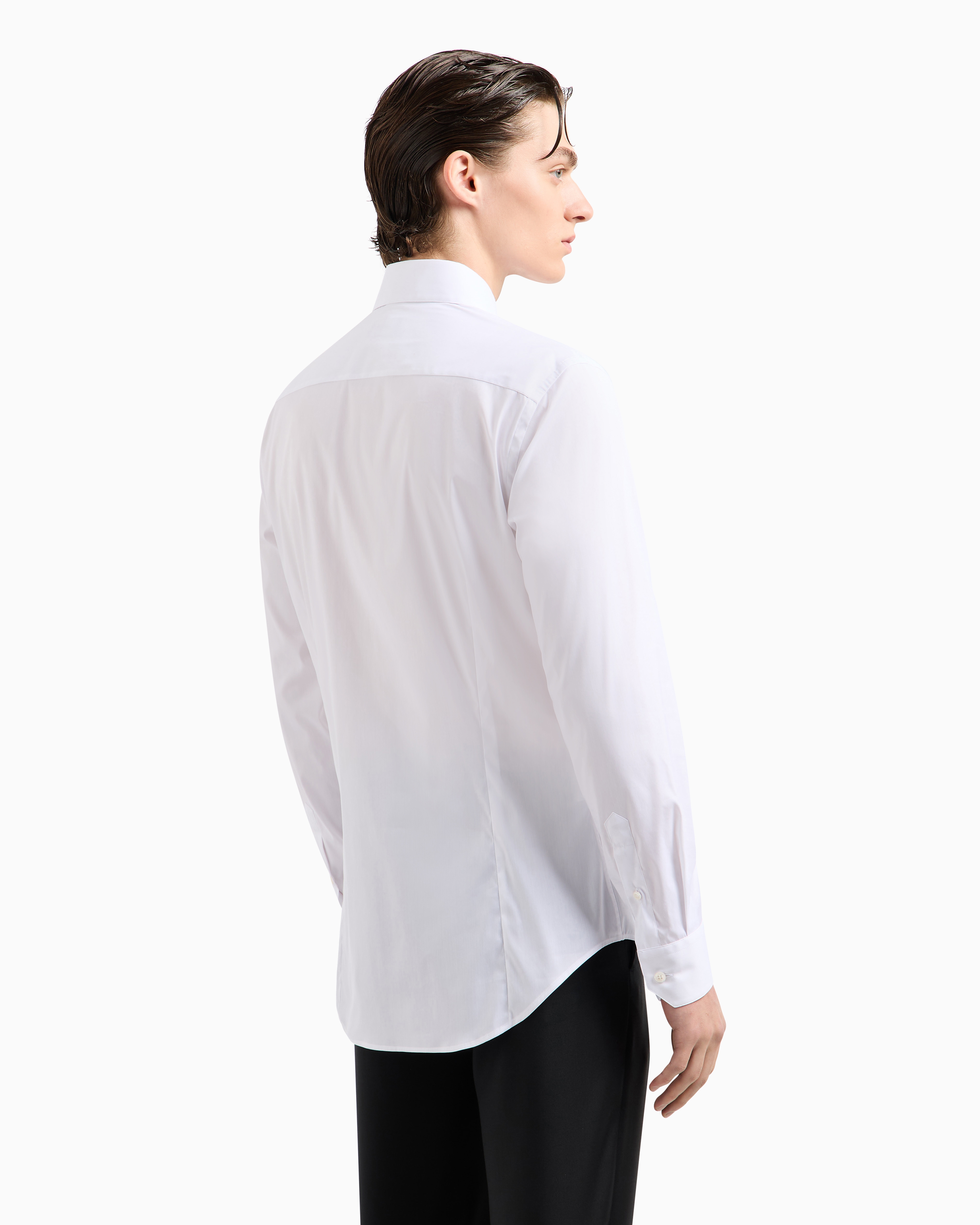 Giorgio Armani Official Store Stretch Fabric Shirt With Collar Stays In White