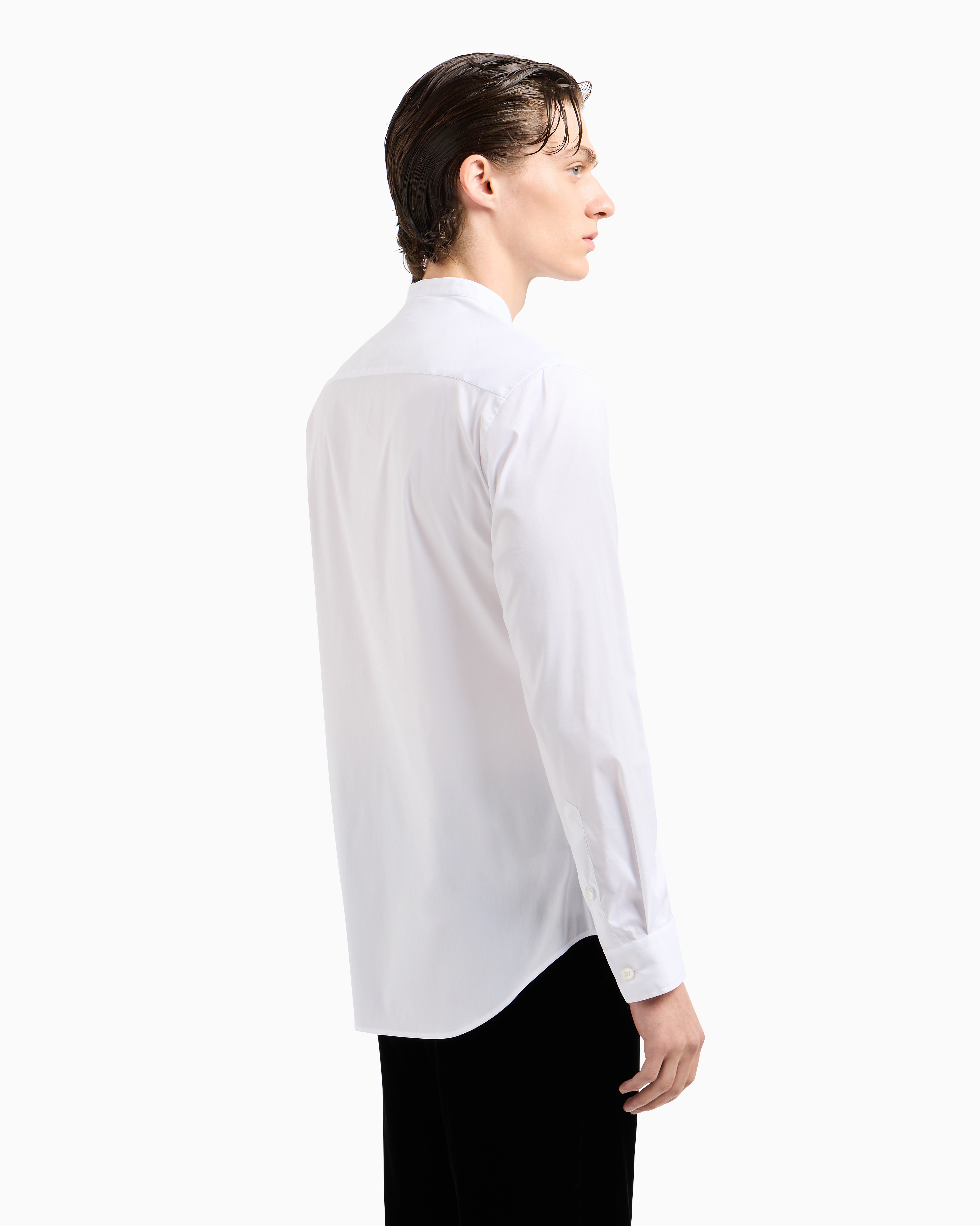 Shop Giorgio Armani Plain-knit Stretch Cotton Icon Shirt In White