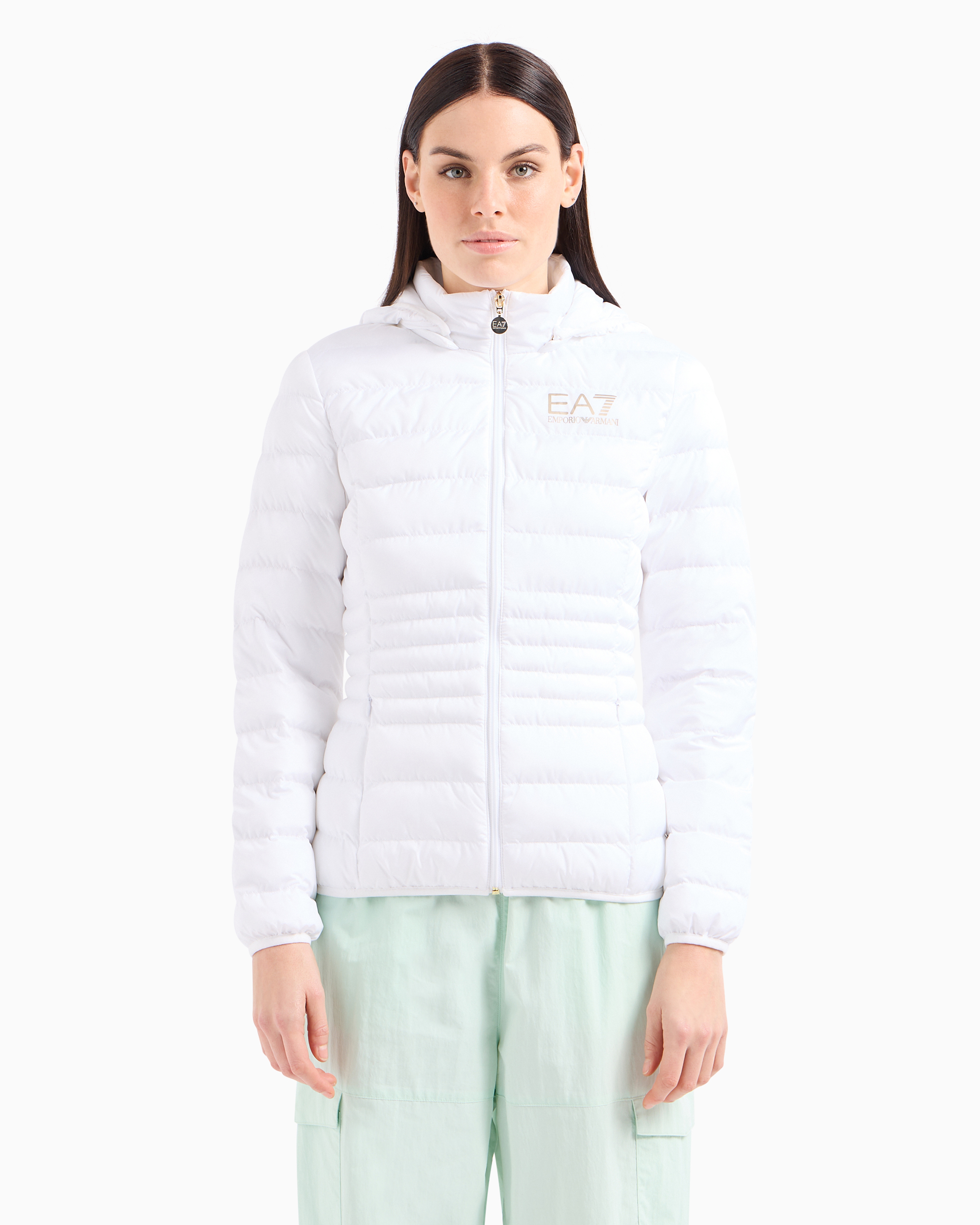 Emporio Armani Core Lady Packable Hooded Puffer Jacket In White